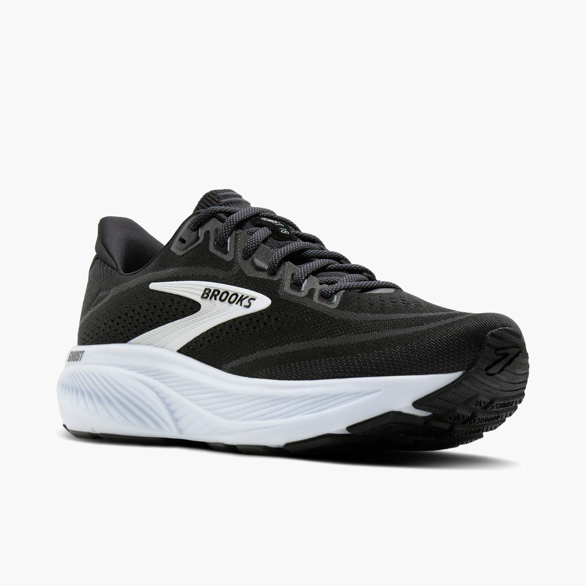 3/4 angle shot of Women's Ghost 18 in Black / Grey / White