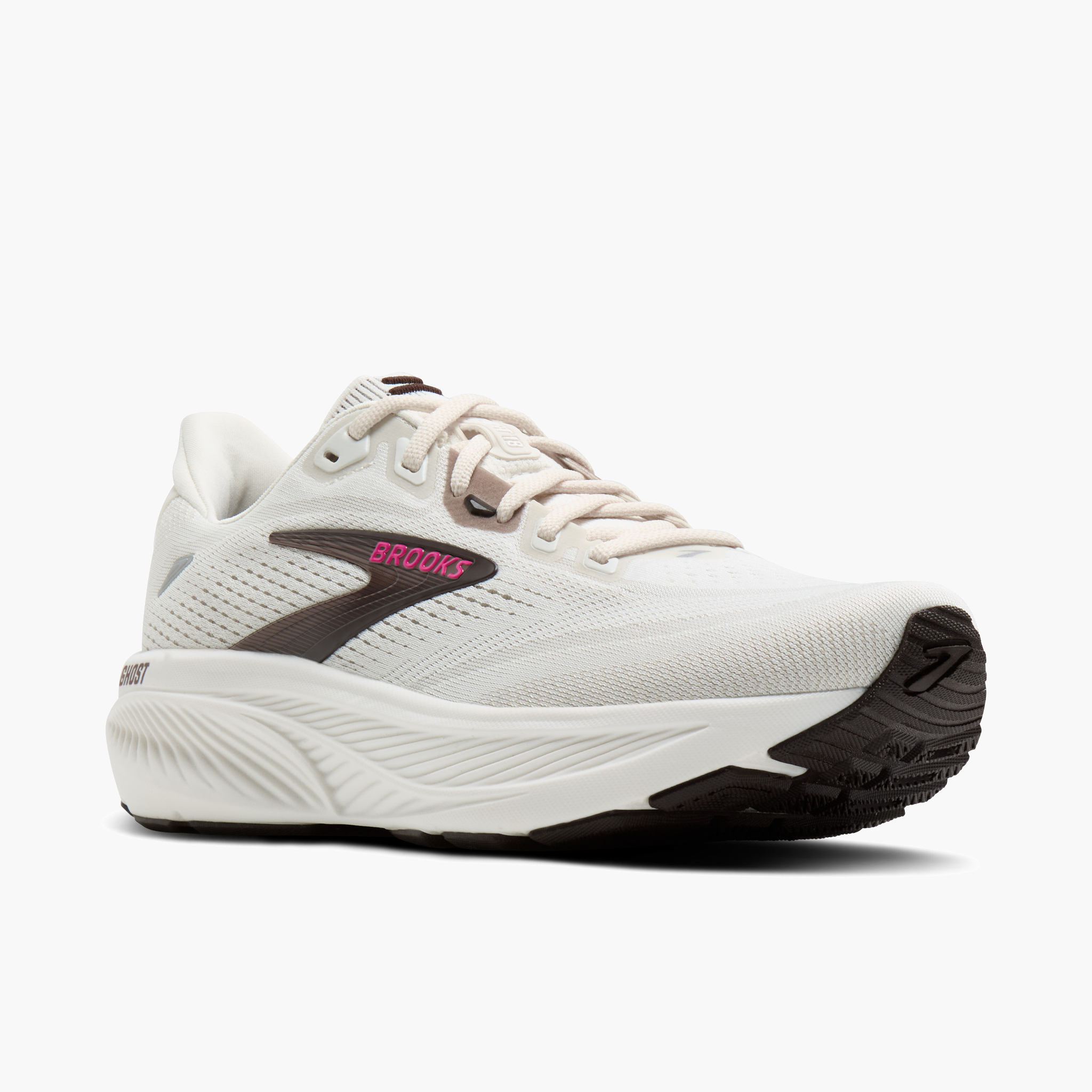 3/4 angle shot of Women's Ghost 18 in Coconut / Coffee / Fuchsia