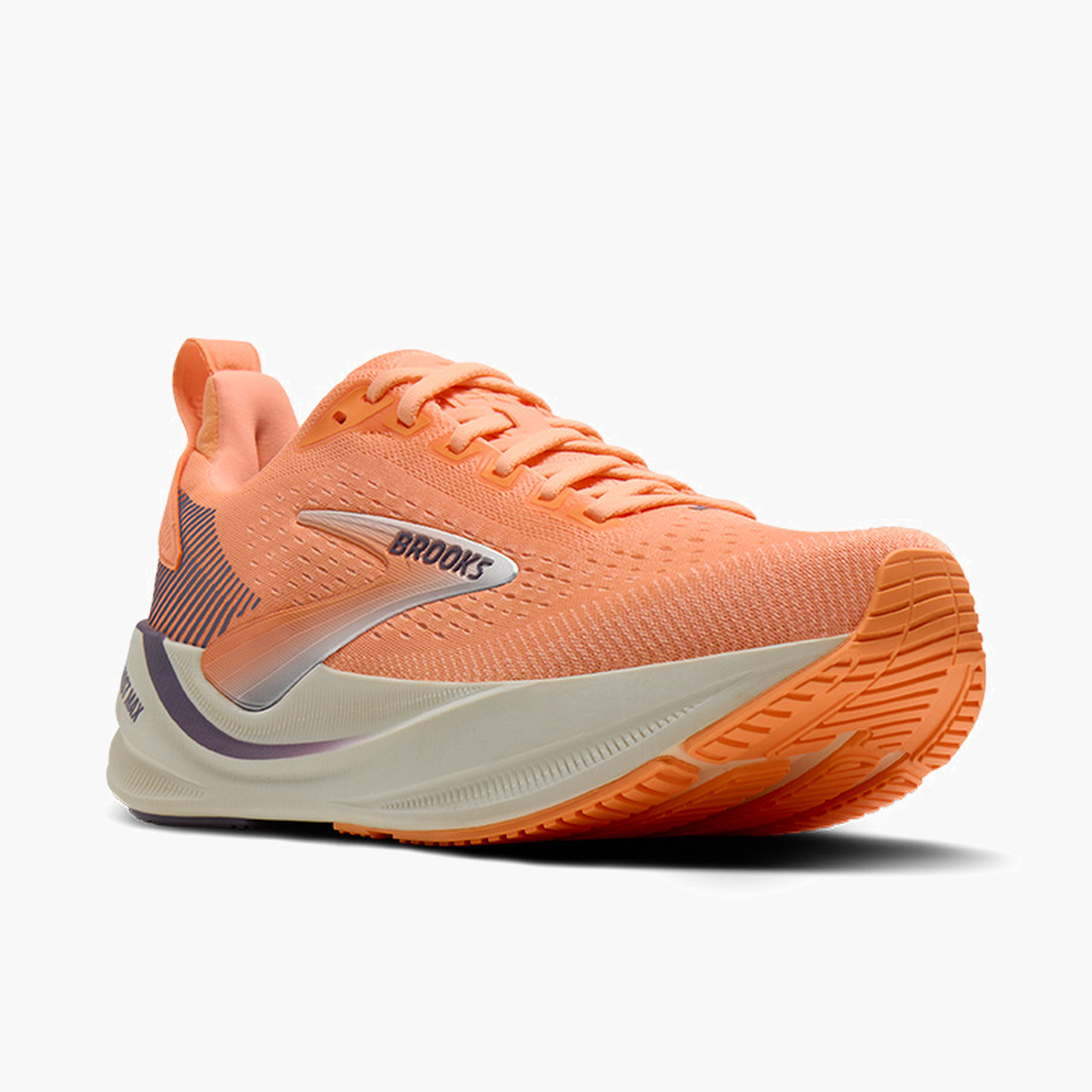 3/4 angle shot of Women's Ghost Max 4 in Cyber Peach / Grape / Bluewash