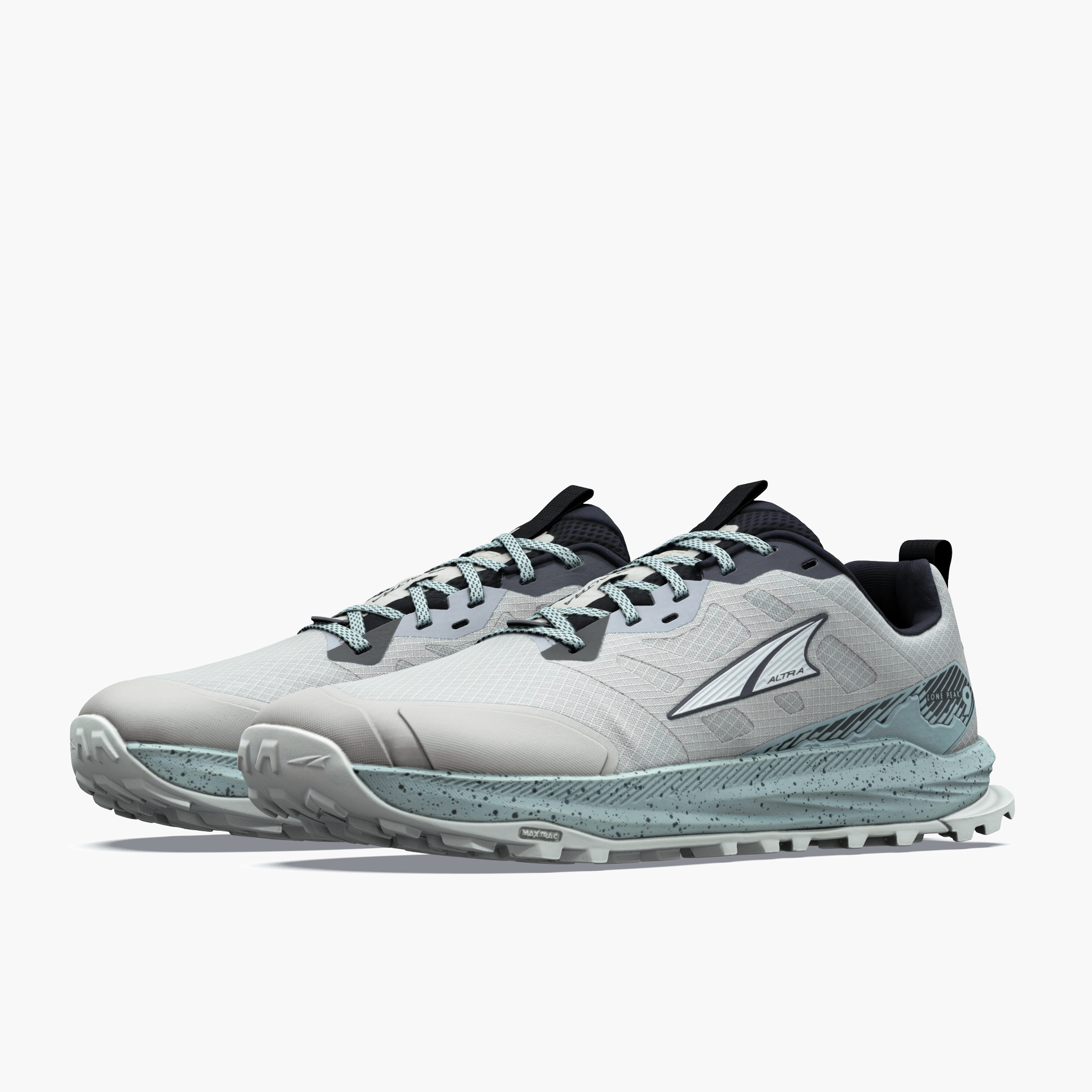 3/4 angle shot of Men's Lone Peak 9 in Flint Grey / Dawn Blue / Gn