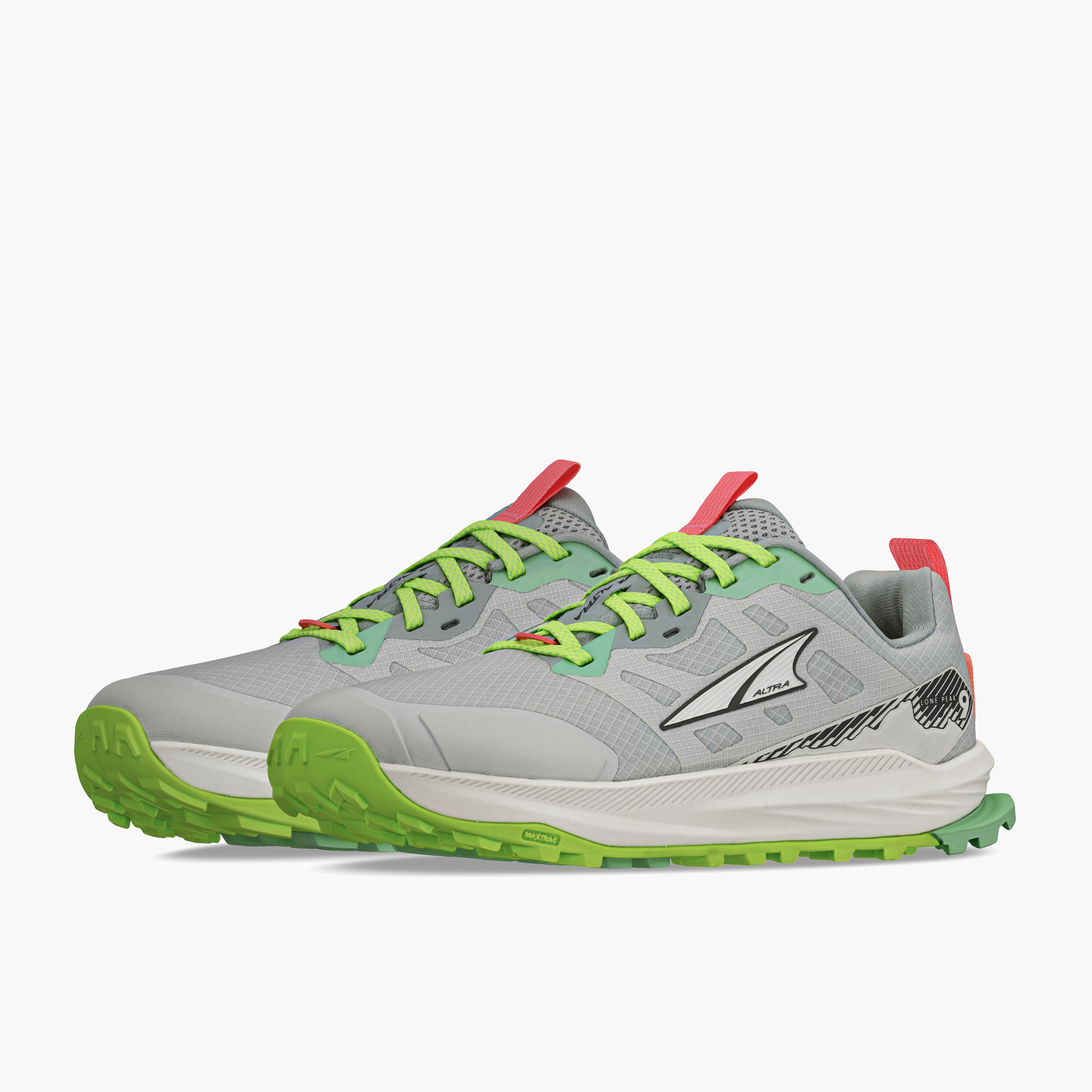 3/4 angle shot of Women's Lone Peak 9 in Gray / Lime