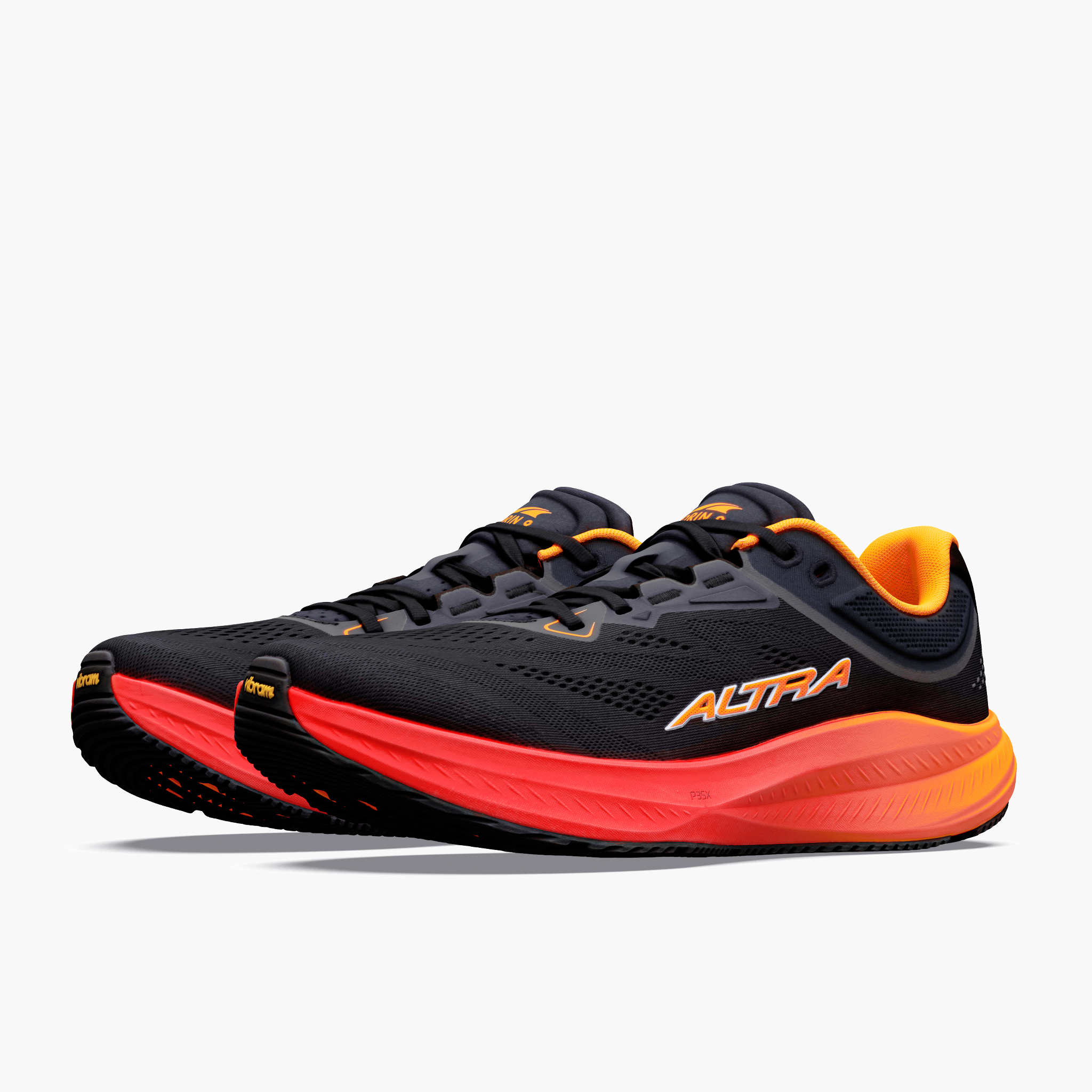 3/4 angle shot of Men's Torin 9 in Blk / Orng Pop / Firy Coral