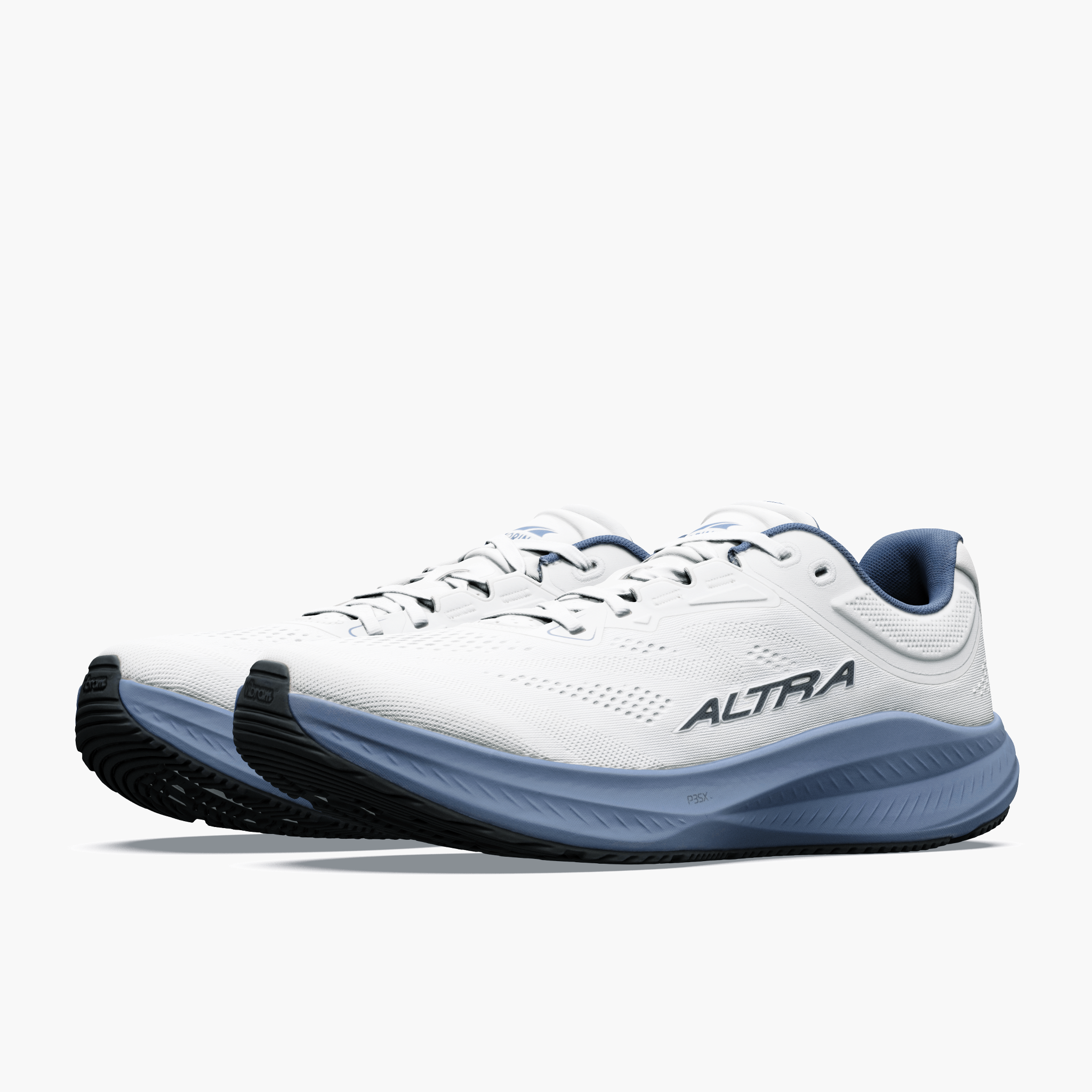 3/4 angle shot of Men's Torin 9 in White / Black / Flint Stone