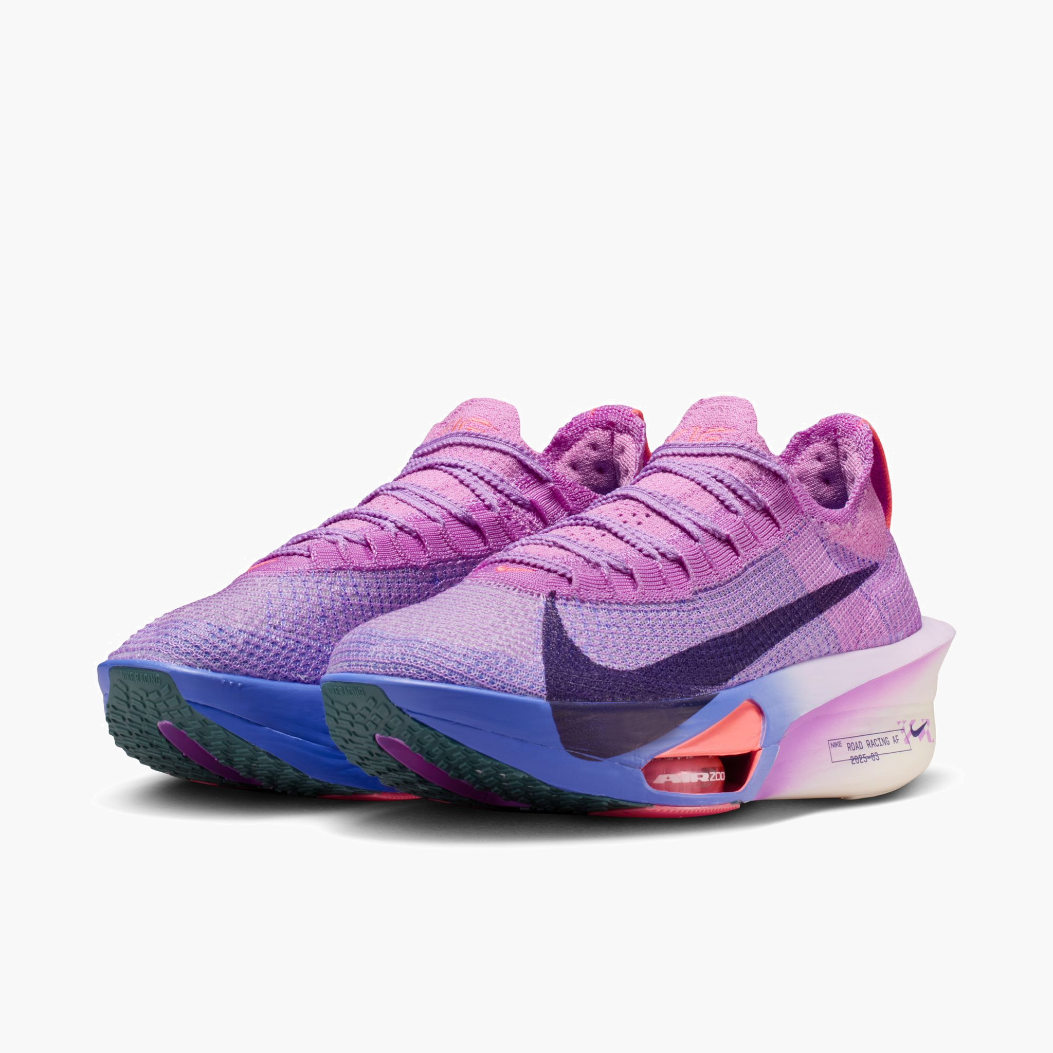 3/4 angle shot of Women's Alphafly 3 in Fuchsia Glow / Purple Dynasty