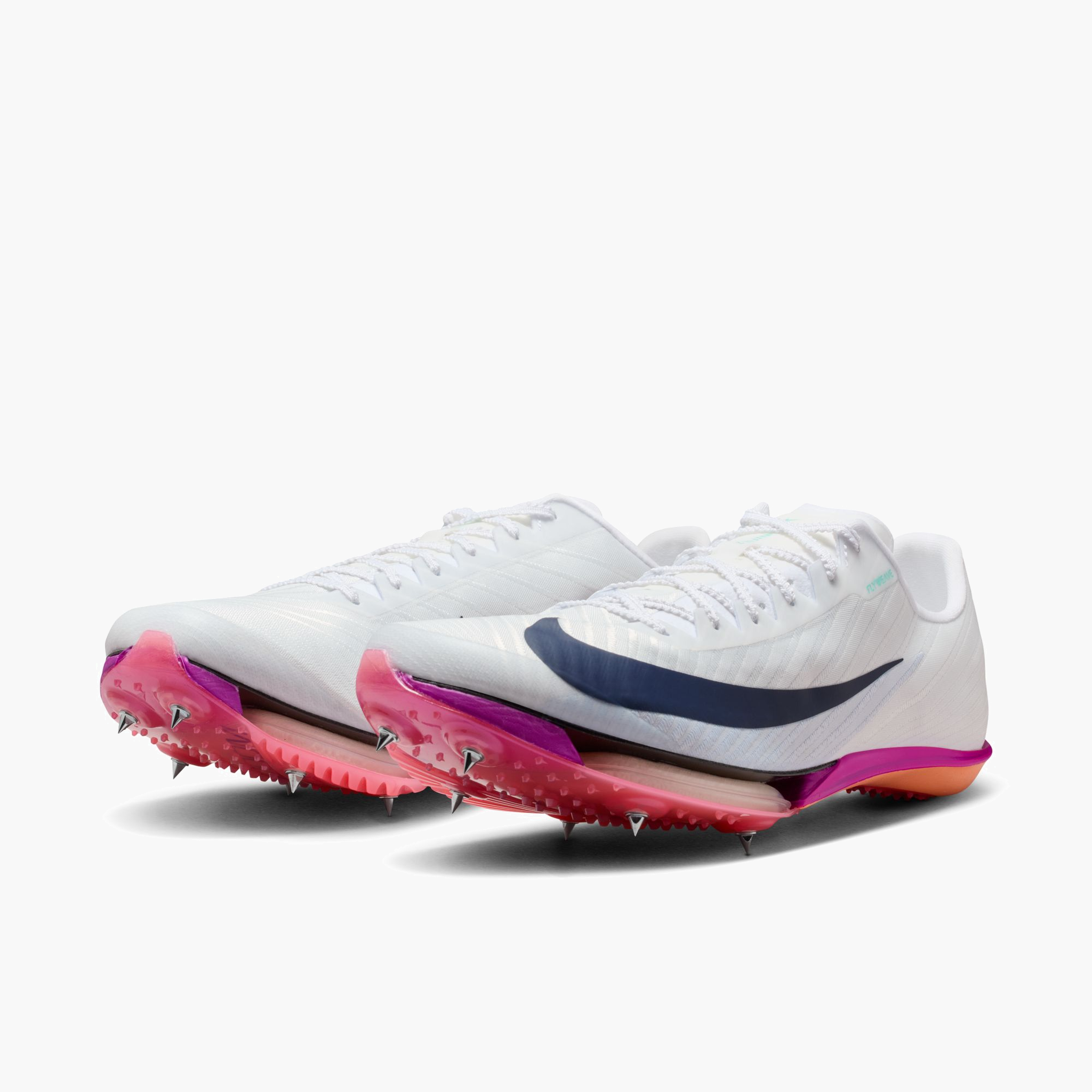 3/4 angle shot of All Gender Maxfly 2 in White / Obsidian-bright Crimson-hyper Turq