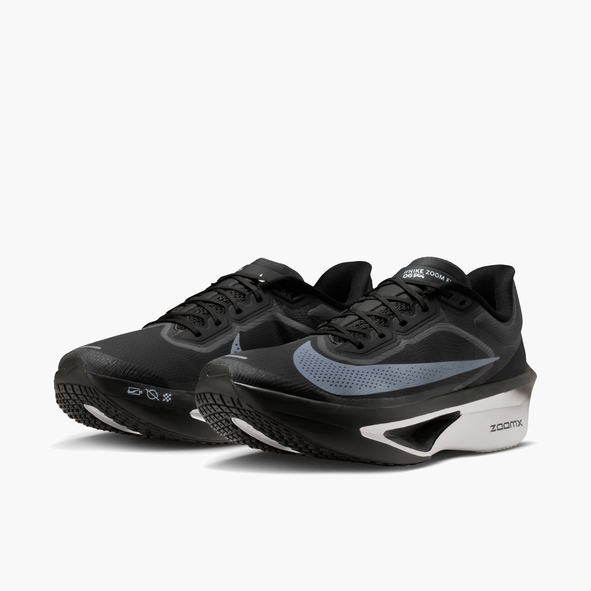 3/4 angle shot of Men's Zoom Fly 6 in Black / White-Lt Smoke Grey