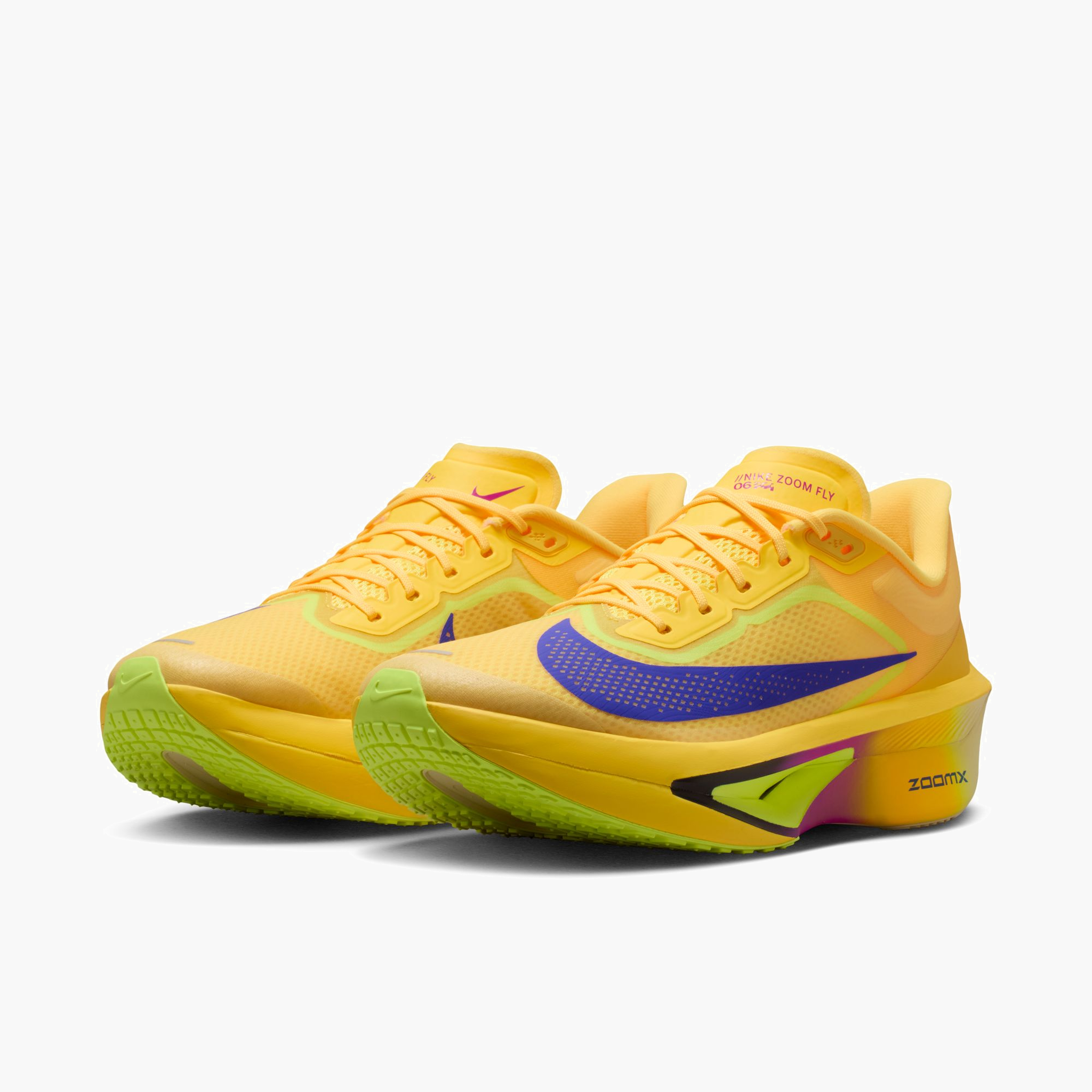 3/4 angle shot of Men's Zoom Fly 6 in Citron Pulse / Indigo Burst-Volt Ice