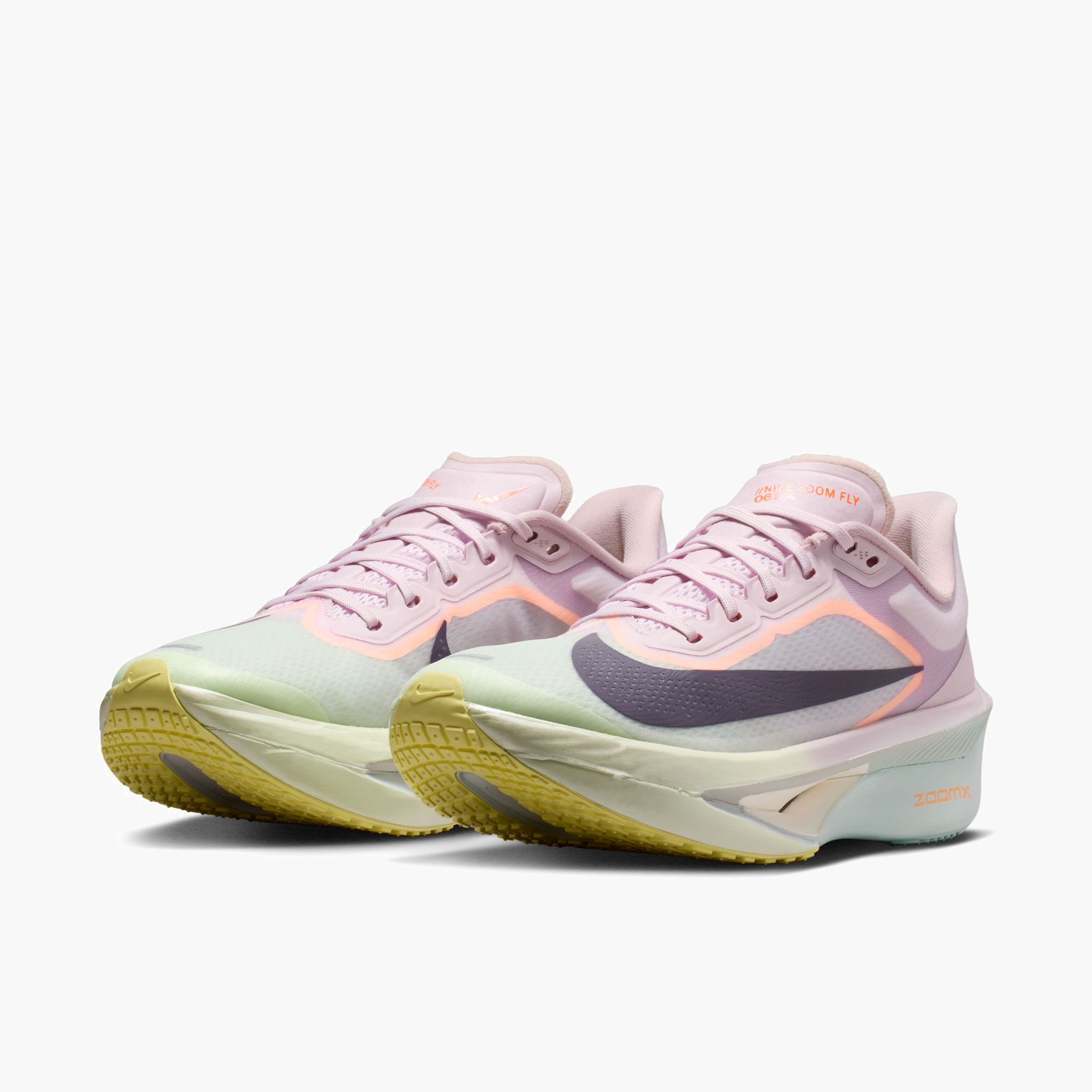 3/4 angle shot of Women's Zoom Fly 6 in Bleached Lilac / Purple Dynasty-Volt Tint
