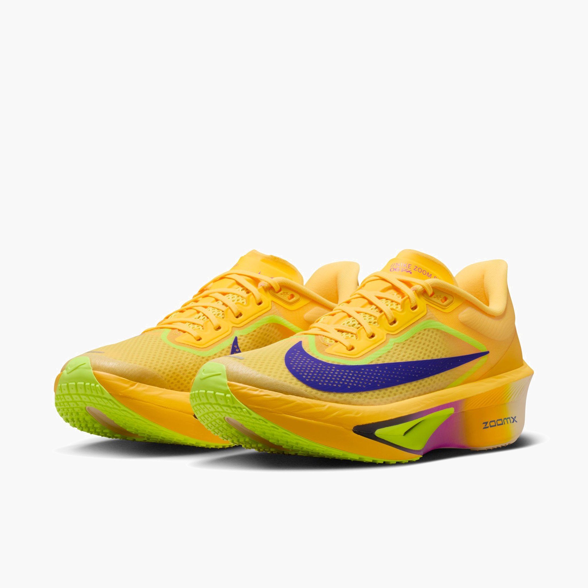 3/4 angle shot of Women's Zoom Fly 6 in Citron Pulse / Indigo Burst-Volt Ice