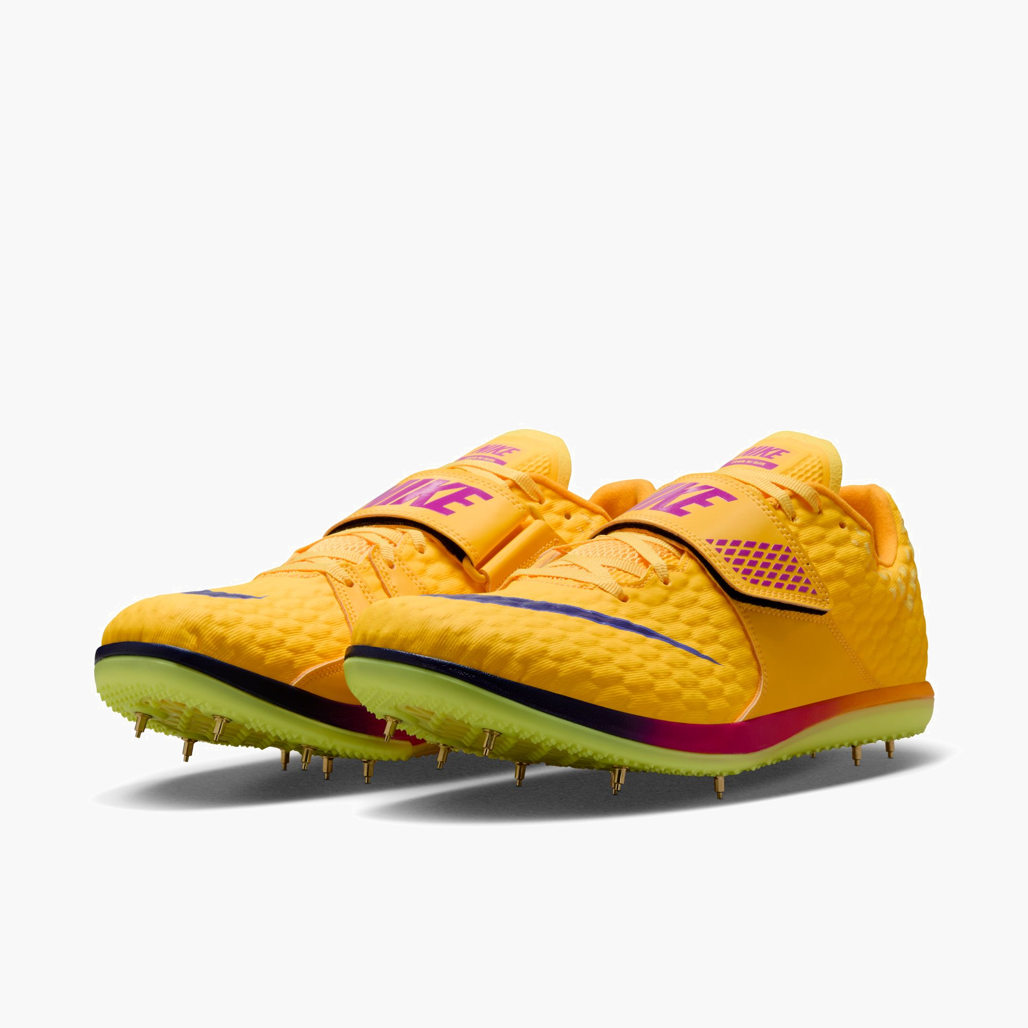 3/4 angle shot of All Gender High Jump Elite in Citron Pulse / Indigo Burst-mega Blue