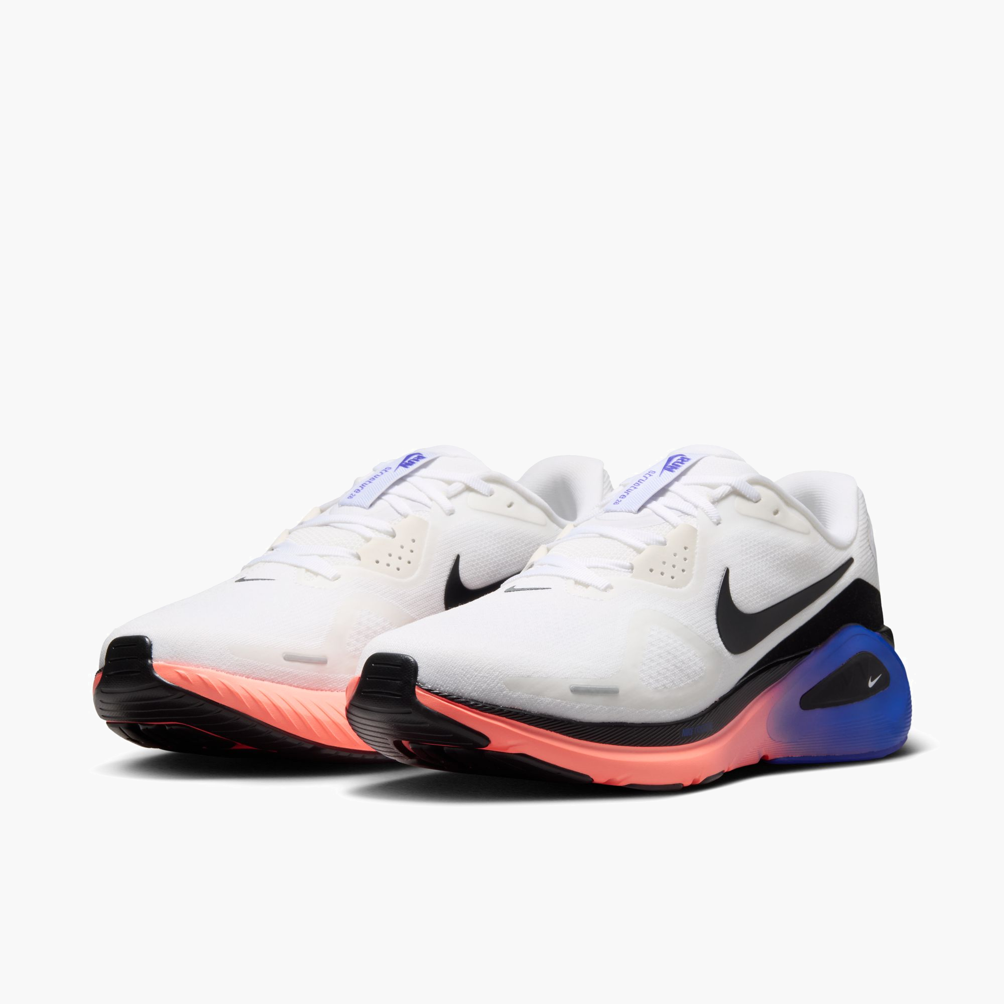 3/4 angle shot of Men's Structure 26 in White / Black-Atomic Pink-Racer Blue