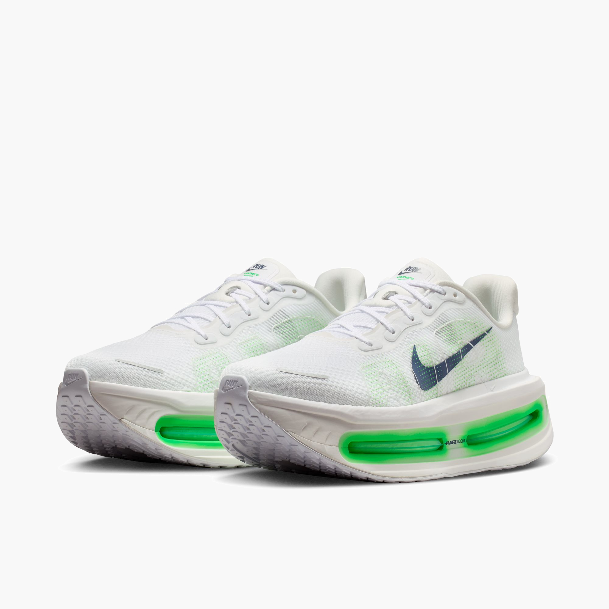 3/4 angle shot of Men's Vomero Premium in White / Midnight Navy-Green Spark