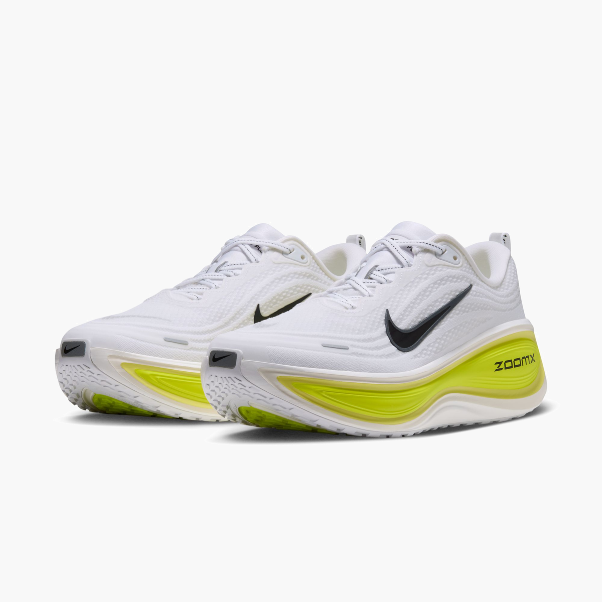 3/4 angle shot of Men's Vomero Plus in White / Black-Lemon Venom-Electric Yellow