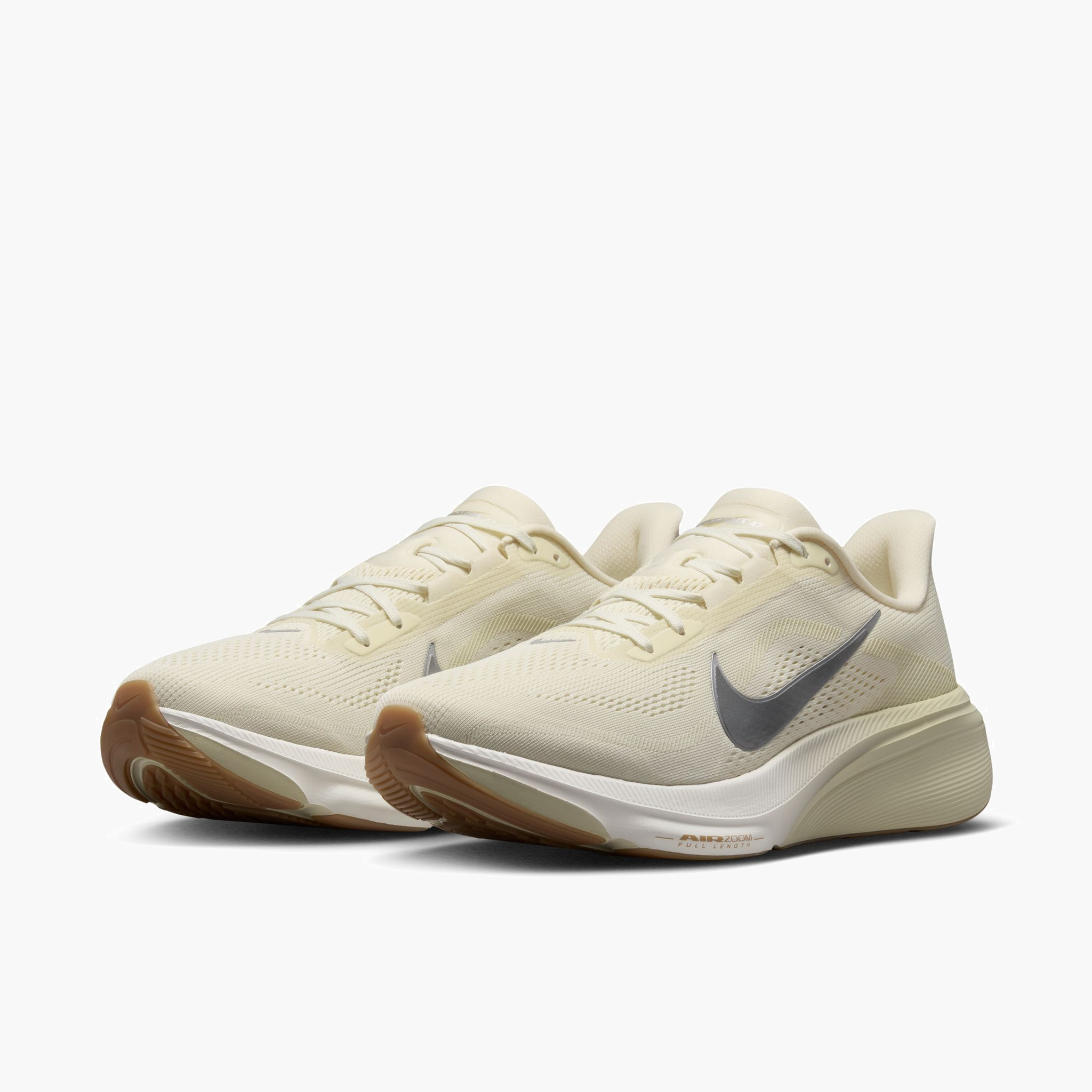 3/4 angle shot of Men's Pegasus 42 in Coconut Milk / Metallic Silver-Lt Khaki