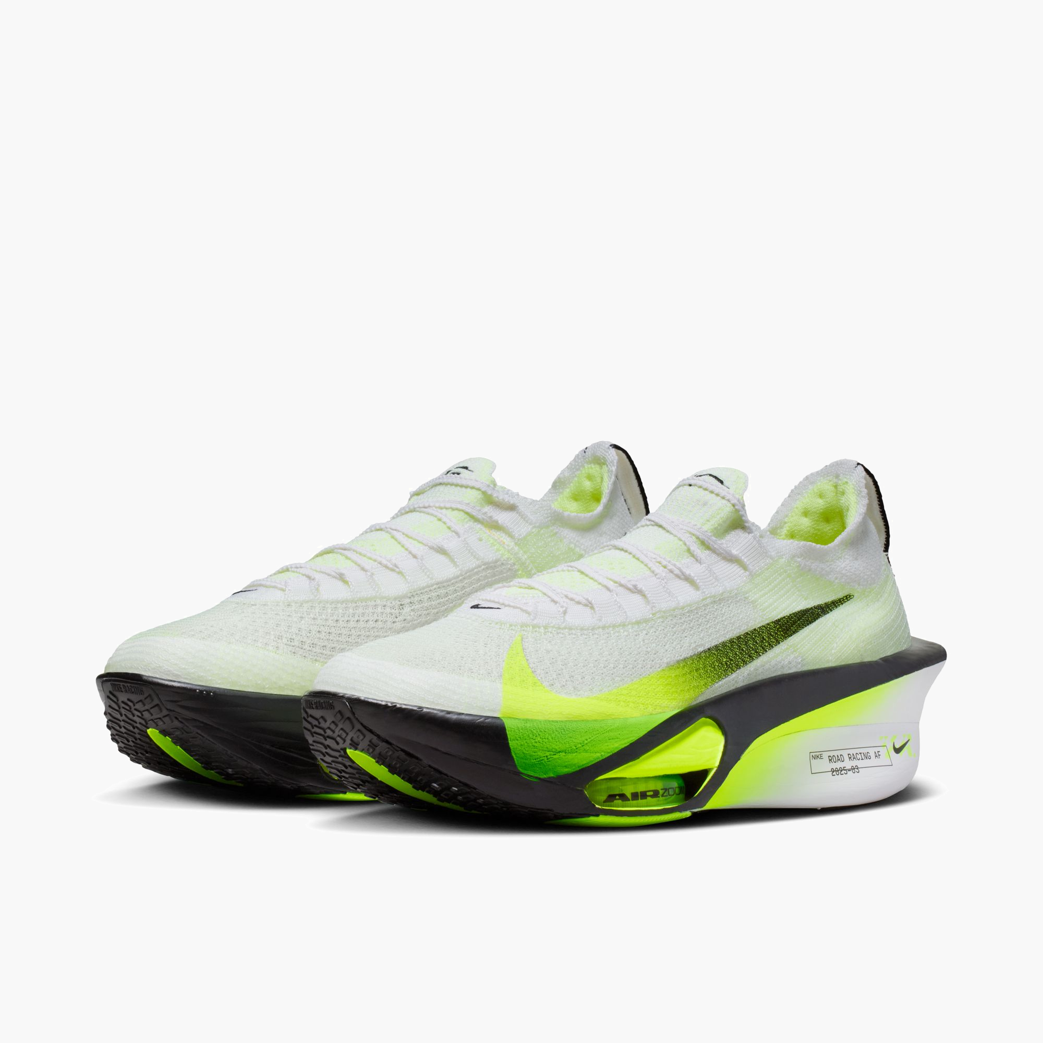 3/4 angle shot of Men's Alphafly 3 in White / Black-Volt-Barely Volt