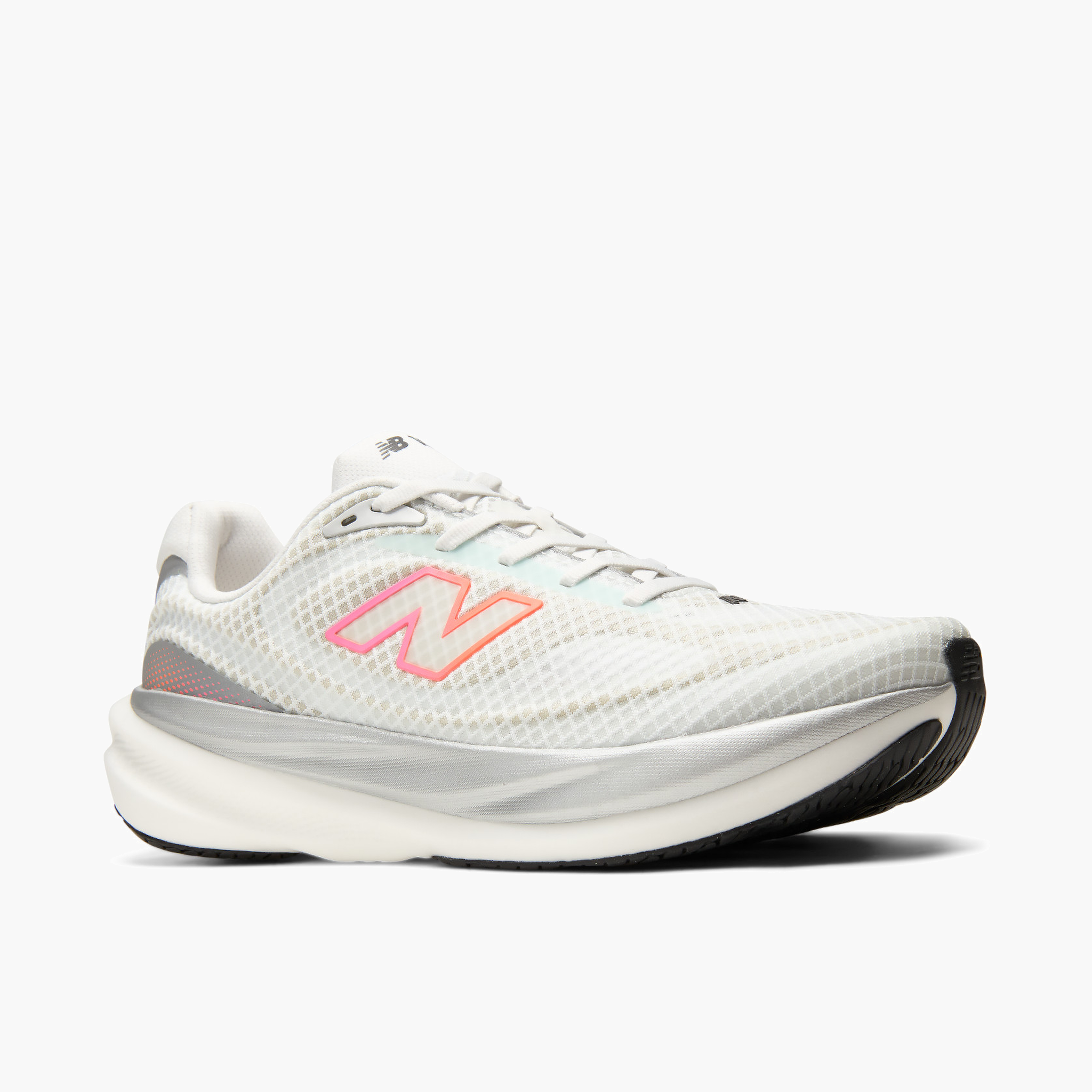 3/4 angle shot of Men's 1080 v15 in White / Pinkheat / Tangerineheat