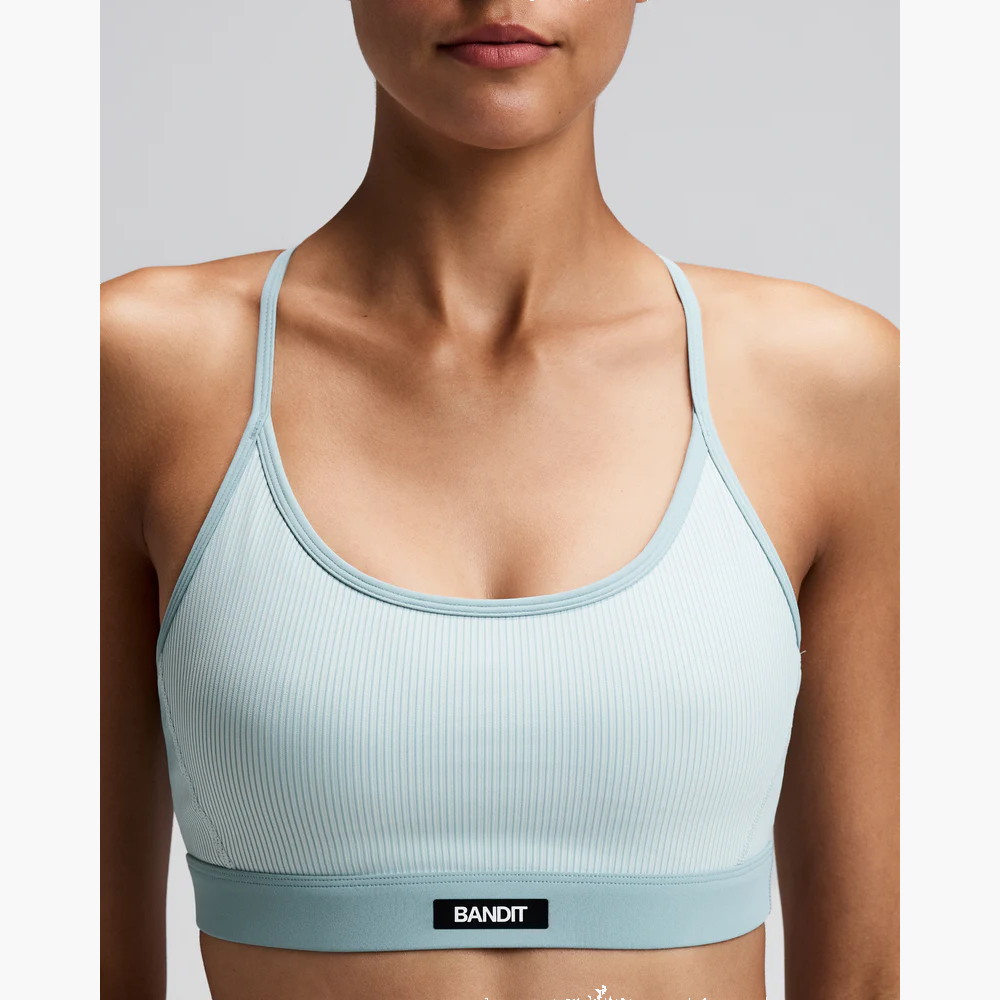 Women's Striped Cadence Strappy Run Bra — Mist / Lagoon — image 2