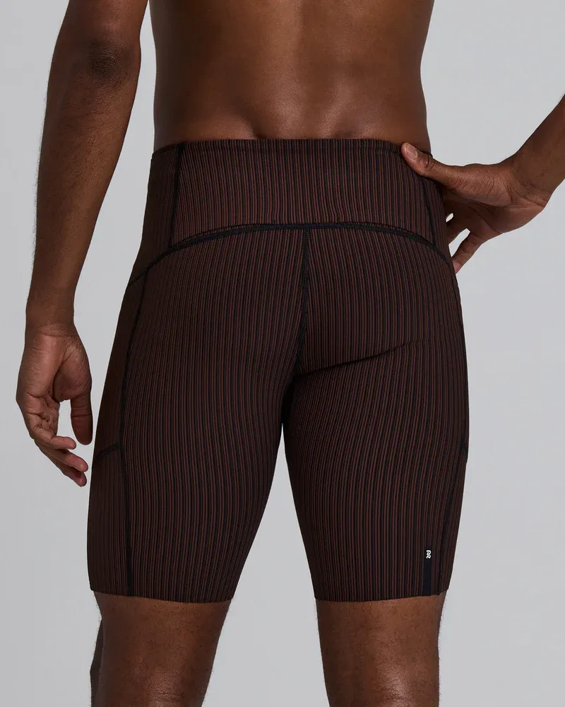 Men s Striped Cadence 7 Pocket Lined Half Tights in Cacao / Black - 4