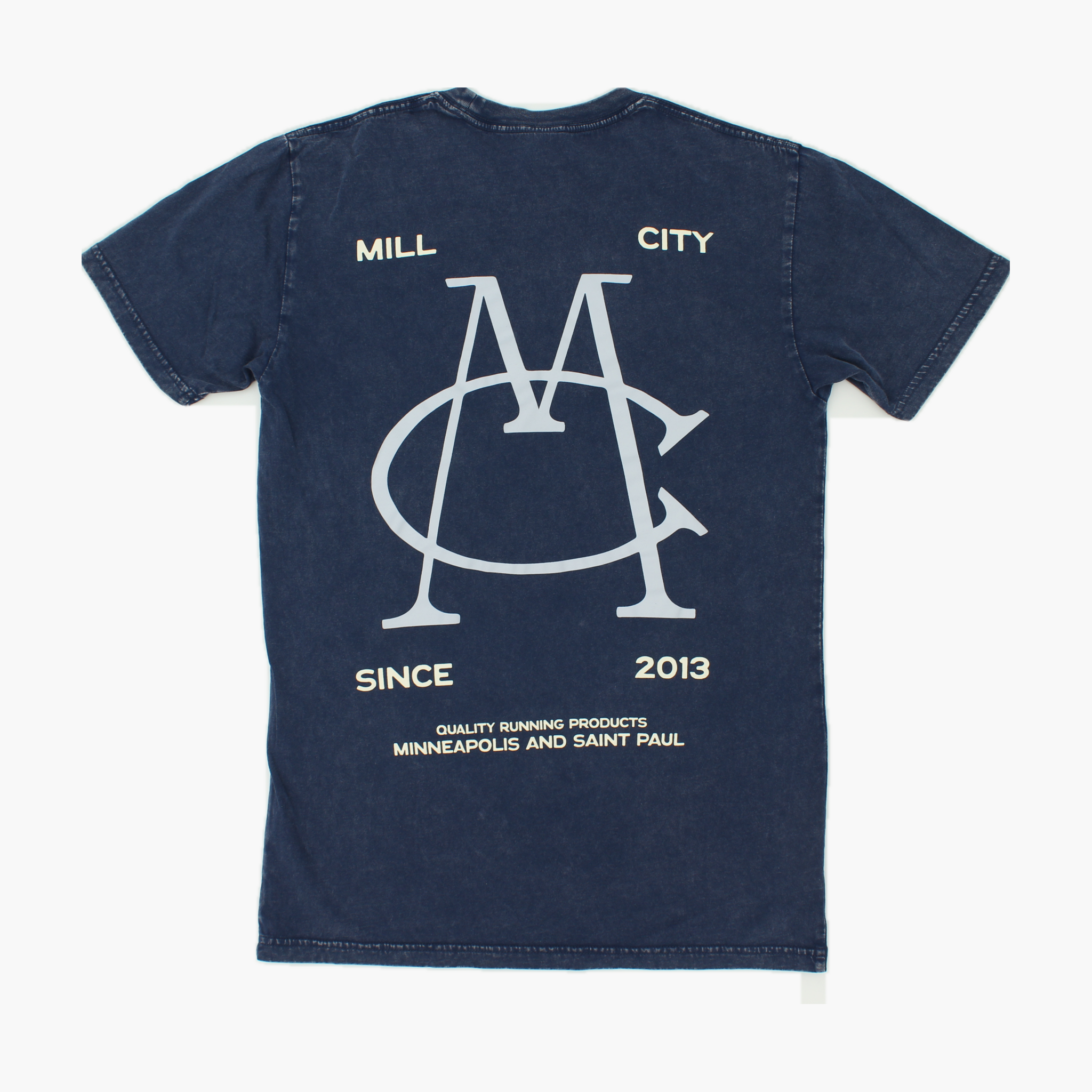 All Gender MCR Monogram Stonewash Tee — Flatlay 2 [5040-Blue Stone]