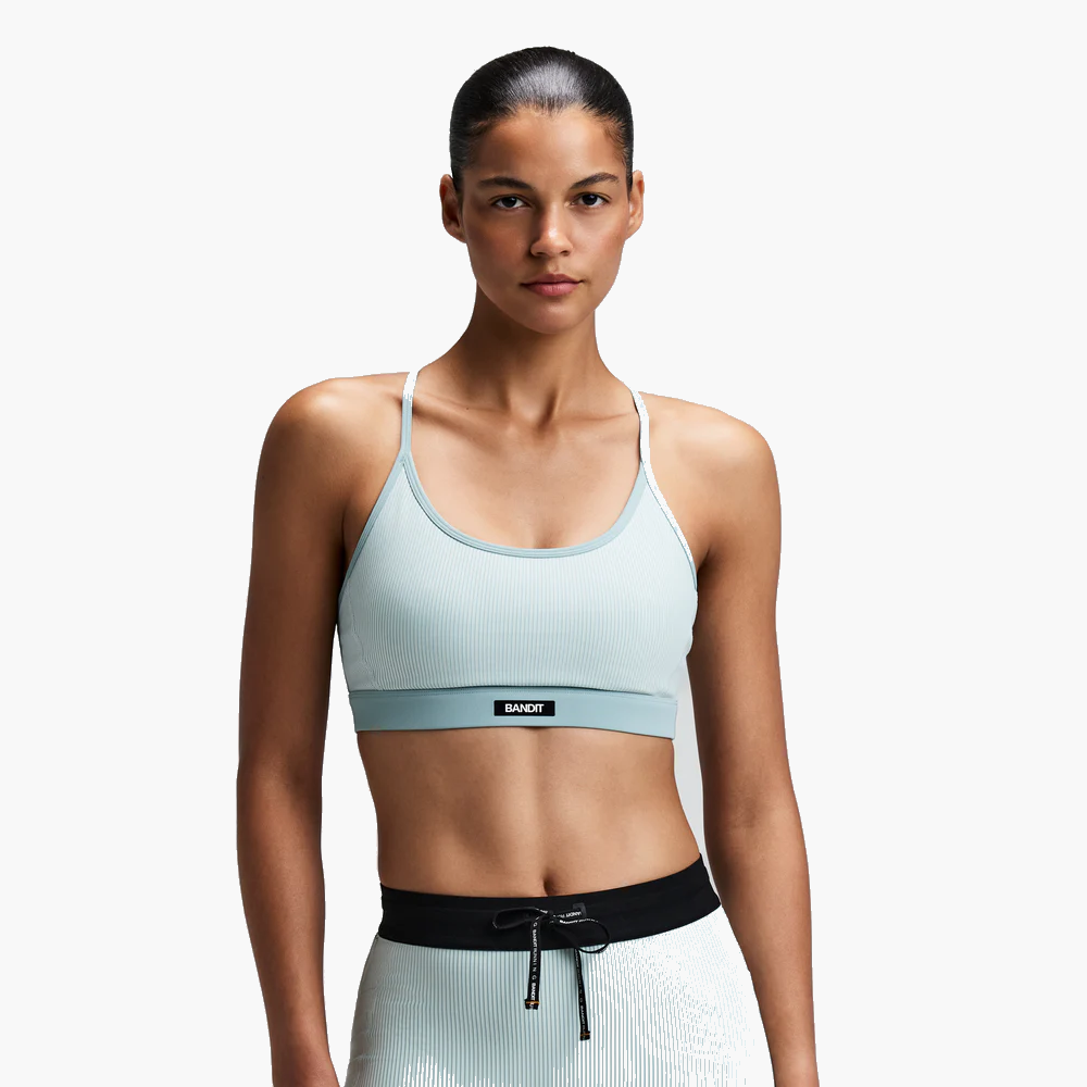 Women's Striped Cadence Strappy Run Bra — Mist / Lagoon — image 3