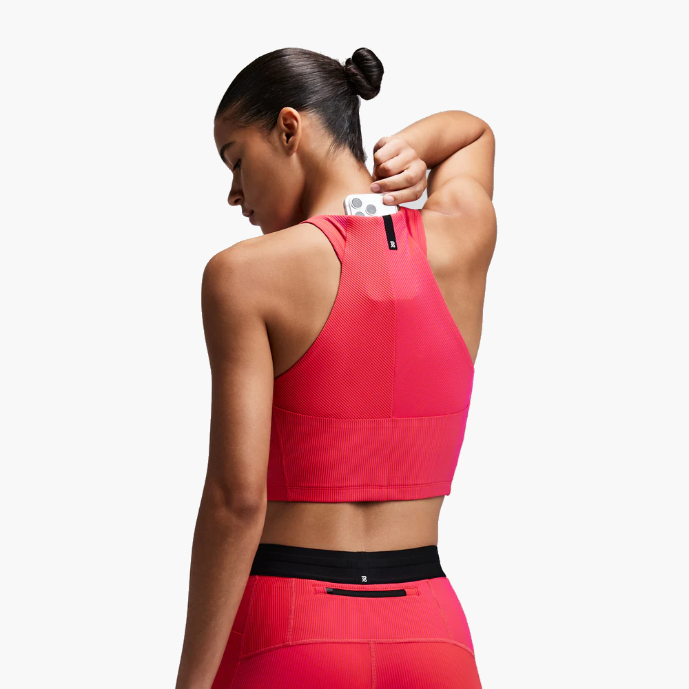 Women's Striped Cadence Zip Front Race Crop — Poppy / Azalea — image 5