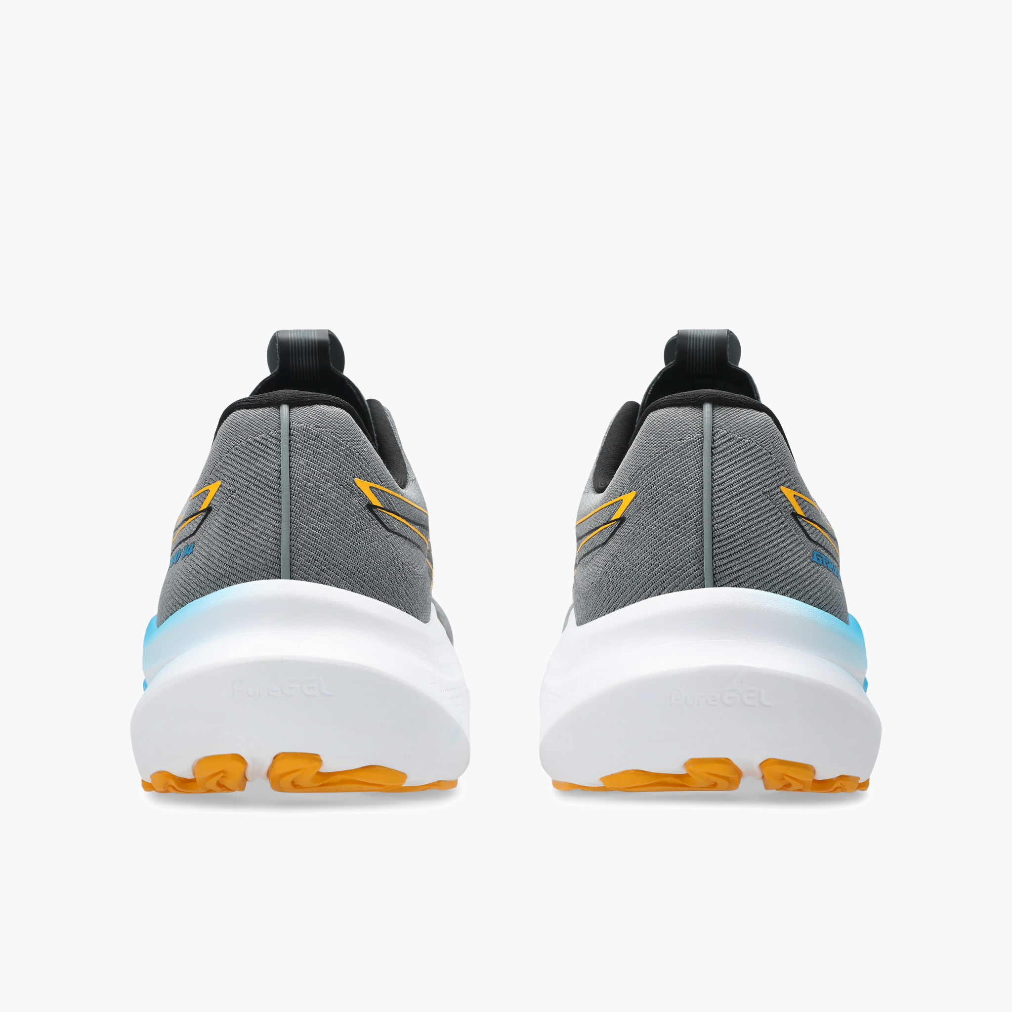Heel angle shot of Men's GT-2000 14 in Steel Grey / Yamabuki