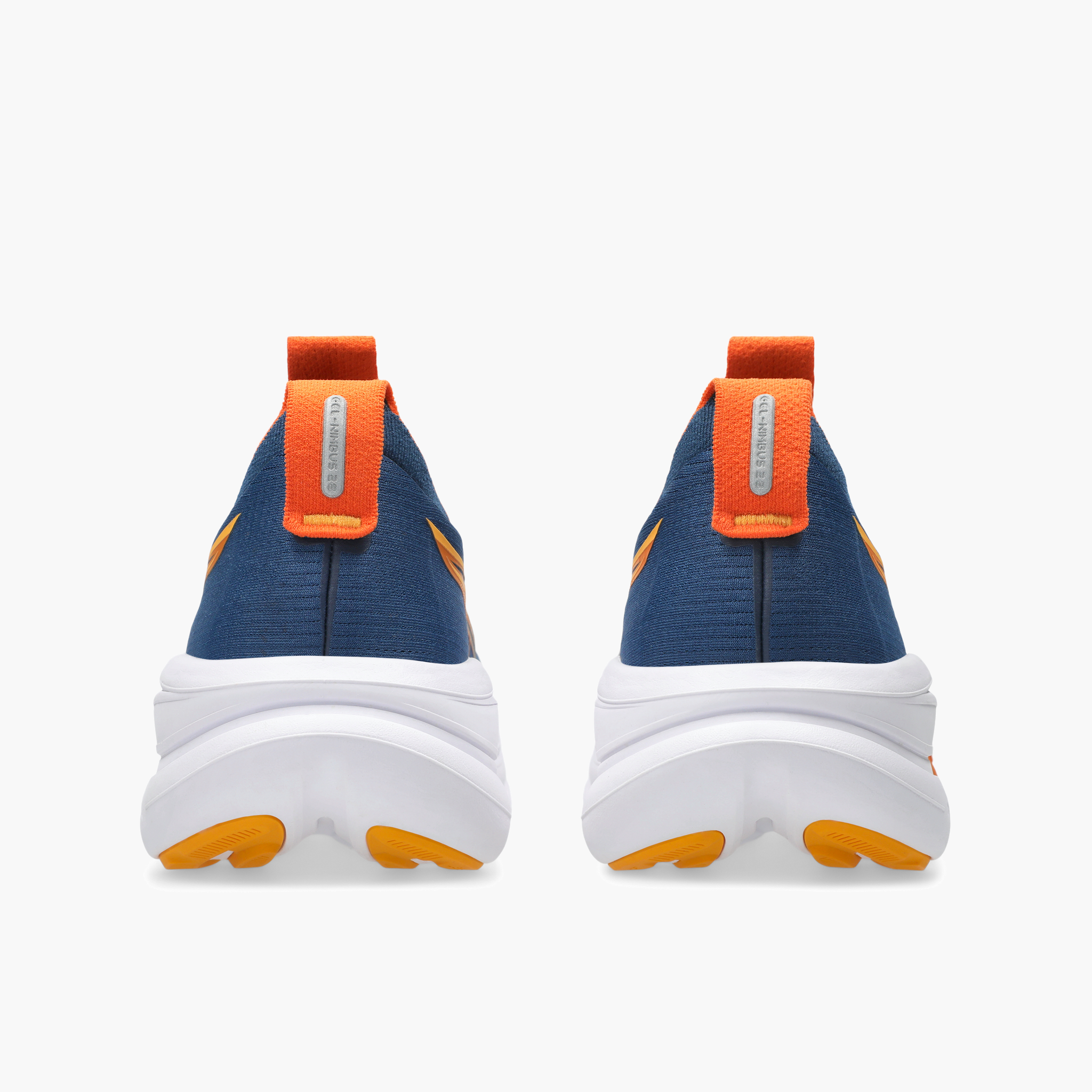Heel angle shot of Men's Gel-Nimbus 28 in Twilight Blue / Anzu