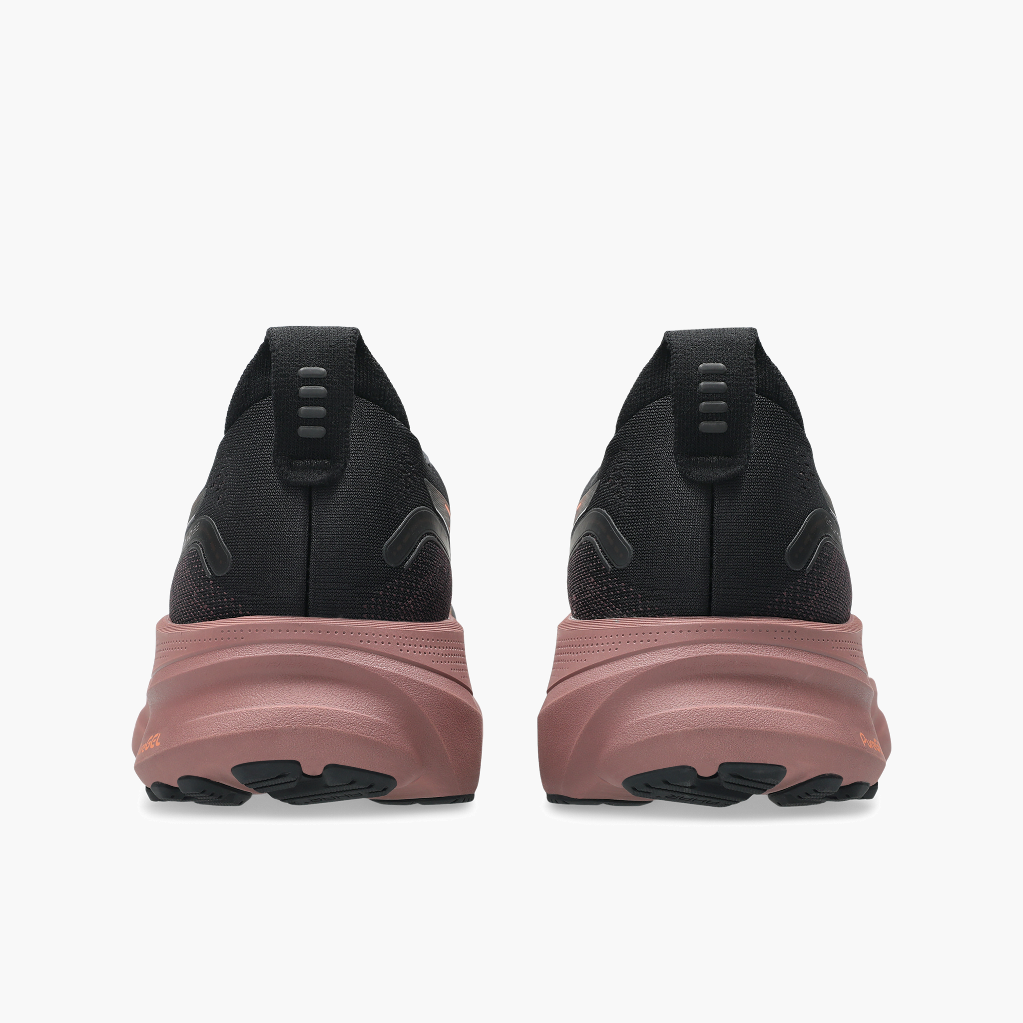 Heel angle shot of Women's Gel-Kayano 32 in Black / Dark Currant