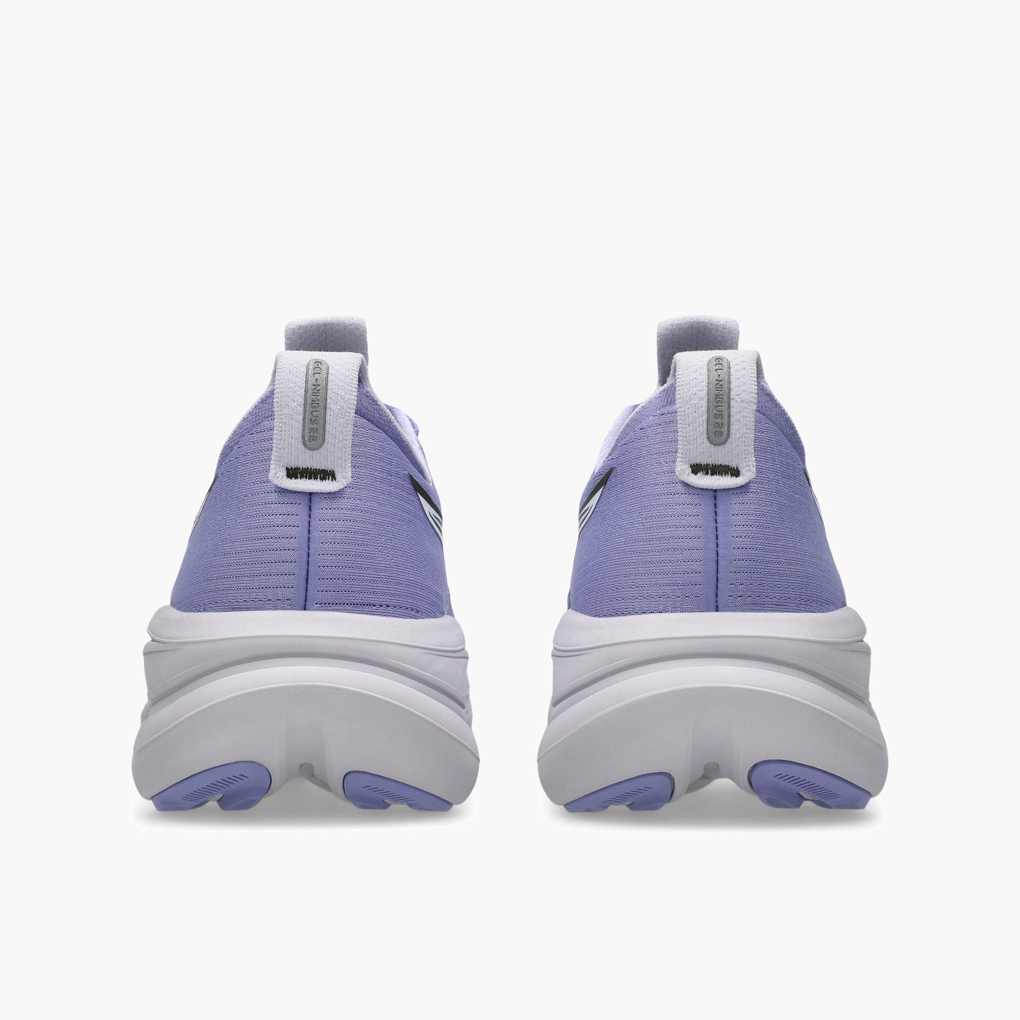 Heel angle shot of Women's Gel-Nimbus 28 in Bluebell / White