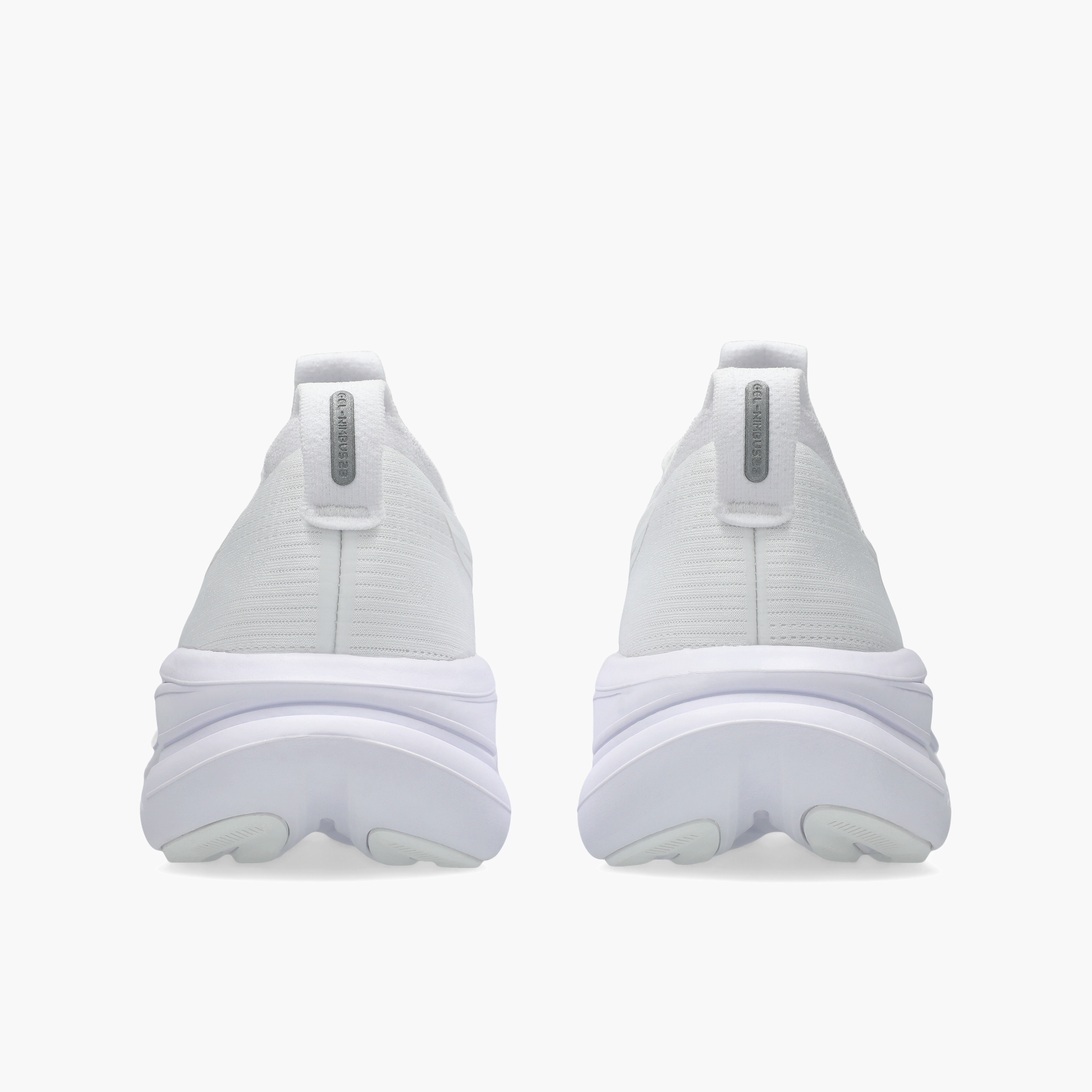 Heel angle shot of Women's Gel-Nimbus 28 in White / White