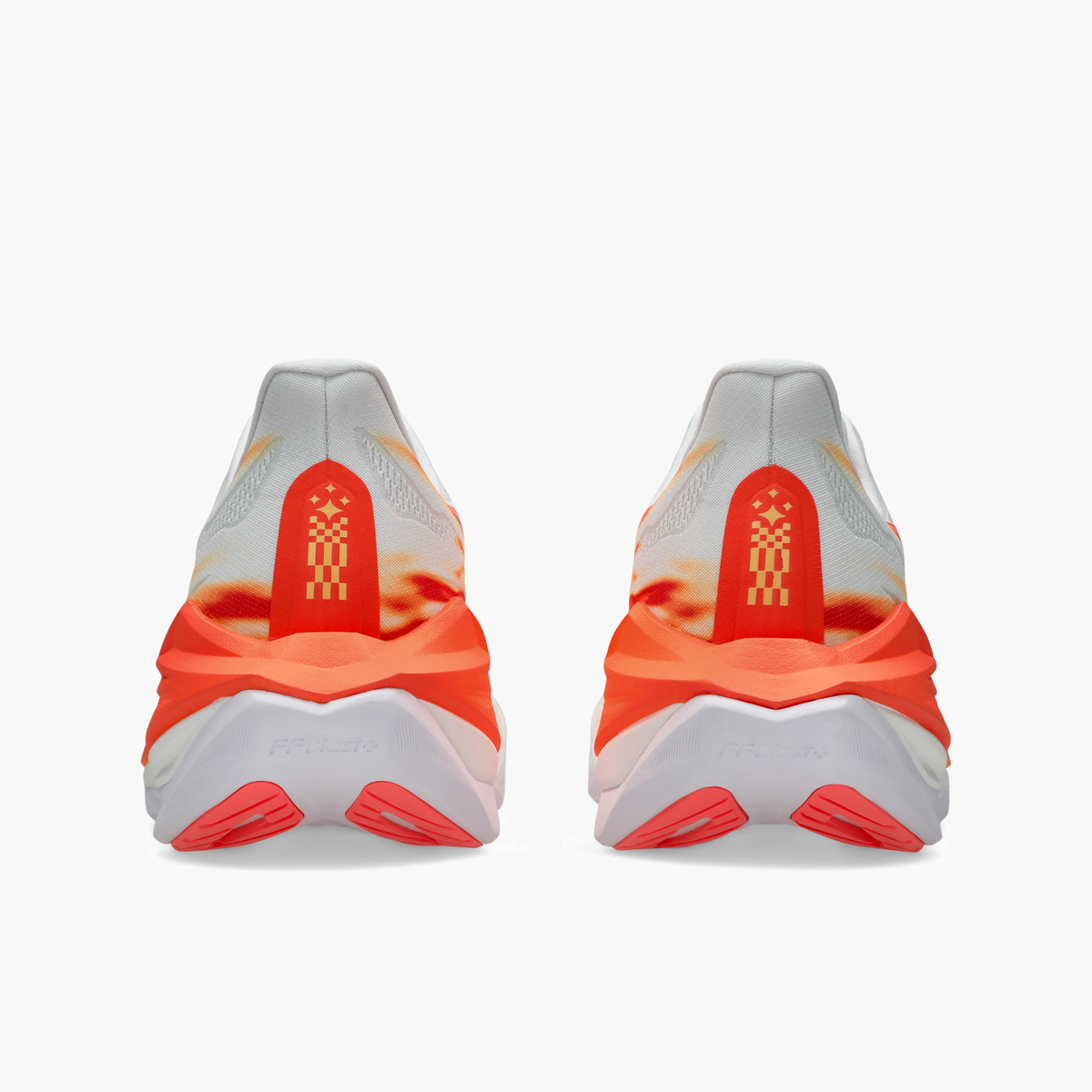 Heel angle shot of All Gender Superblast 3 in White / Orange Glow
