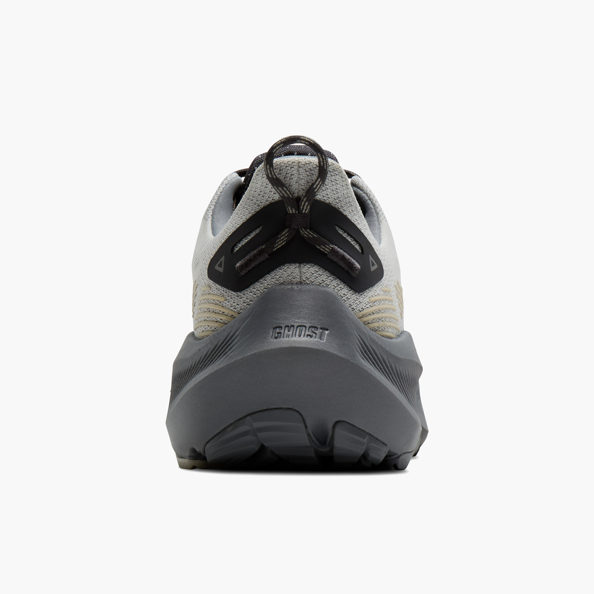 Heel angle shot of Men's Ghost Trail in Gray / Gray / Bleached Sand