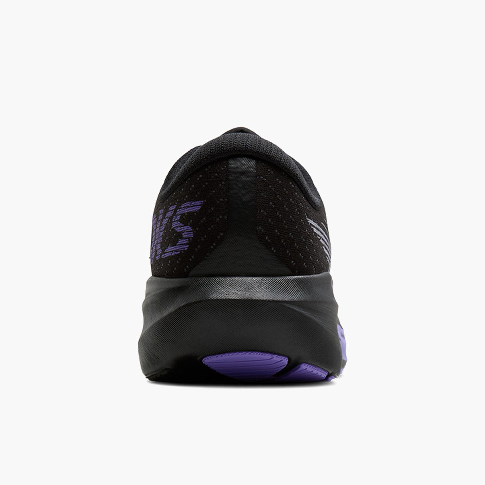 Heel angle shot of Men's Ghost Amp in Black / Grey / Purple Hebe
