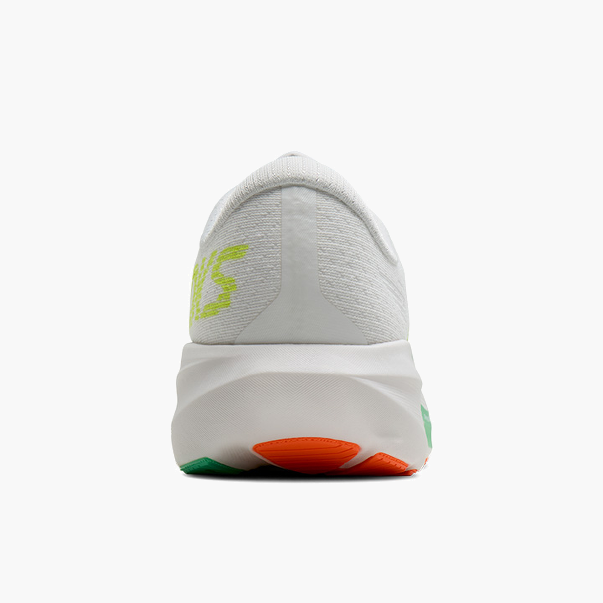 Heel angle shot of Men's Ghost Amp in White / Paradise Green / Nightlife