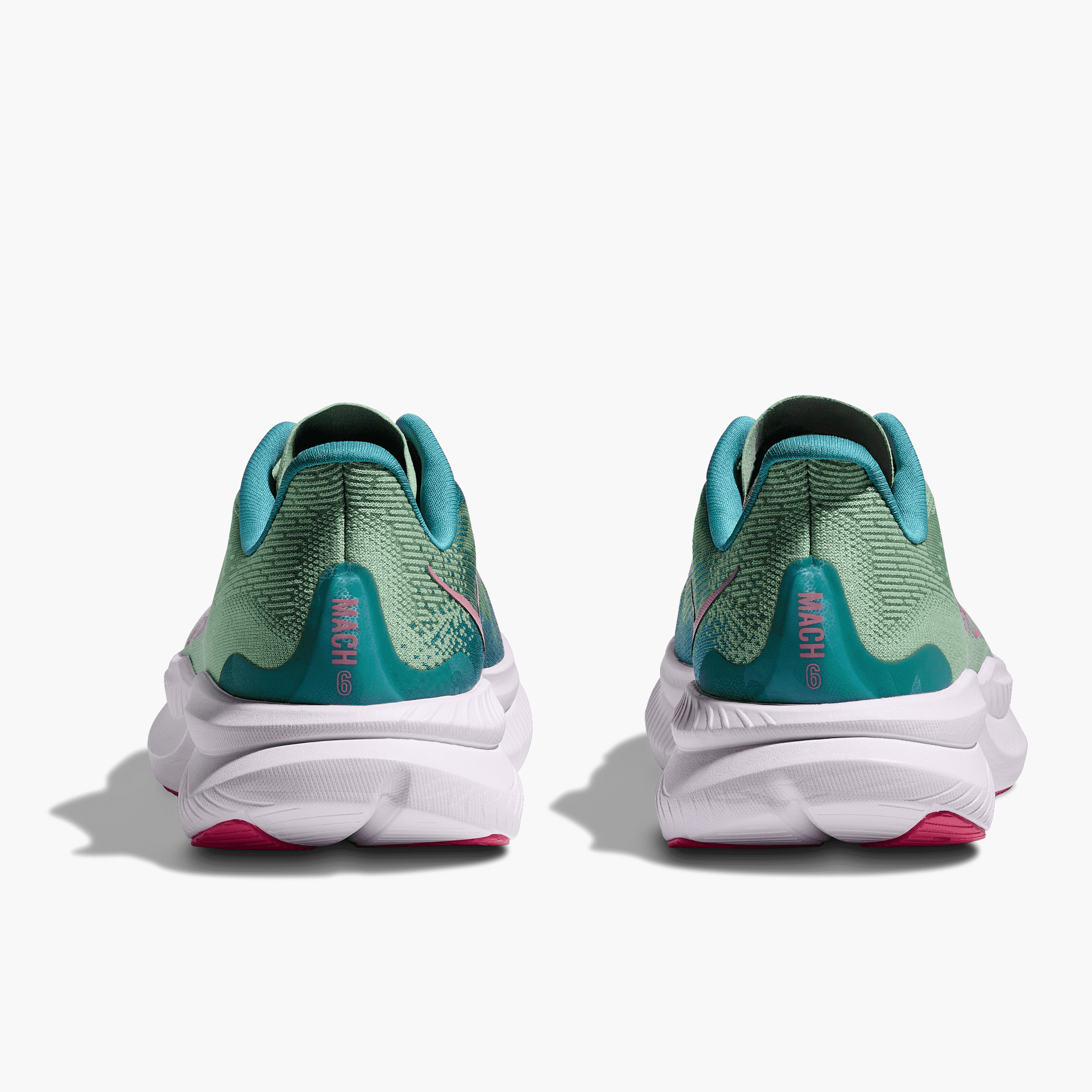 Heel angle shot of Women's Mach 6 in Jadeite  /  Alpine Blue