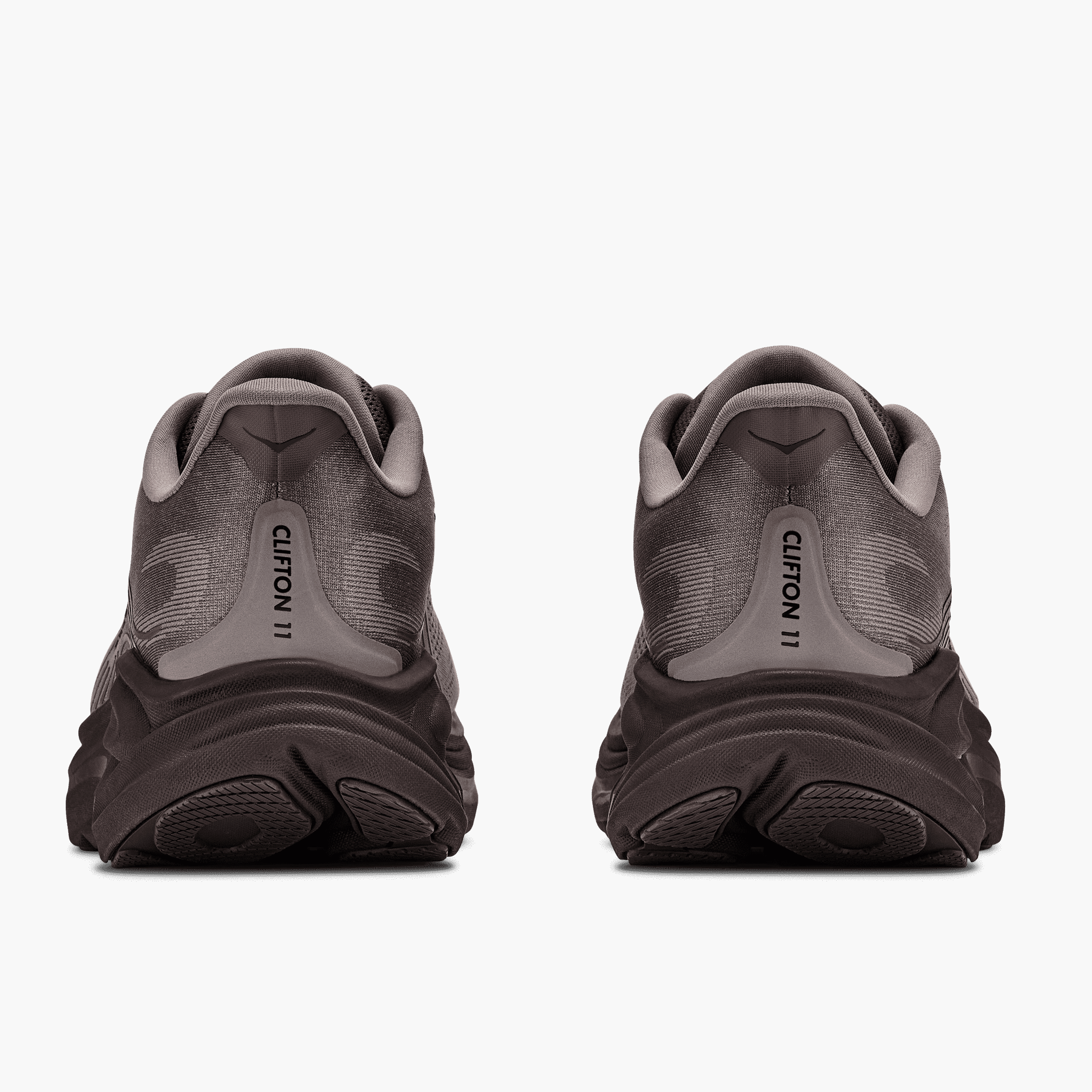 Heel angle shot of Men's Clifton 11 in Boulder Grey  /  Pebble Grey