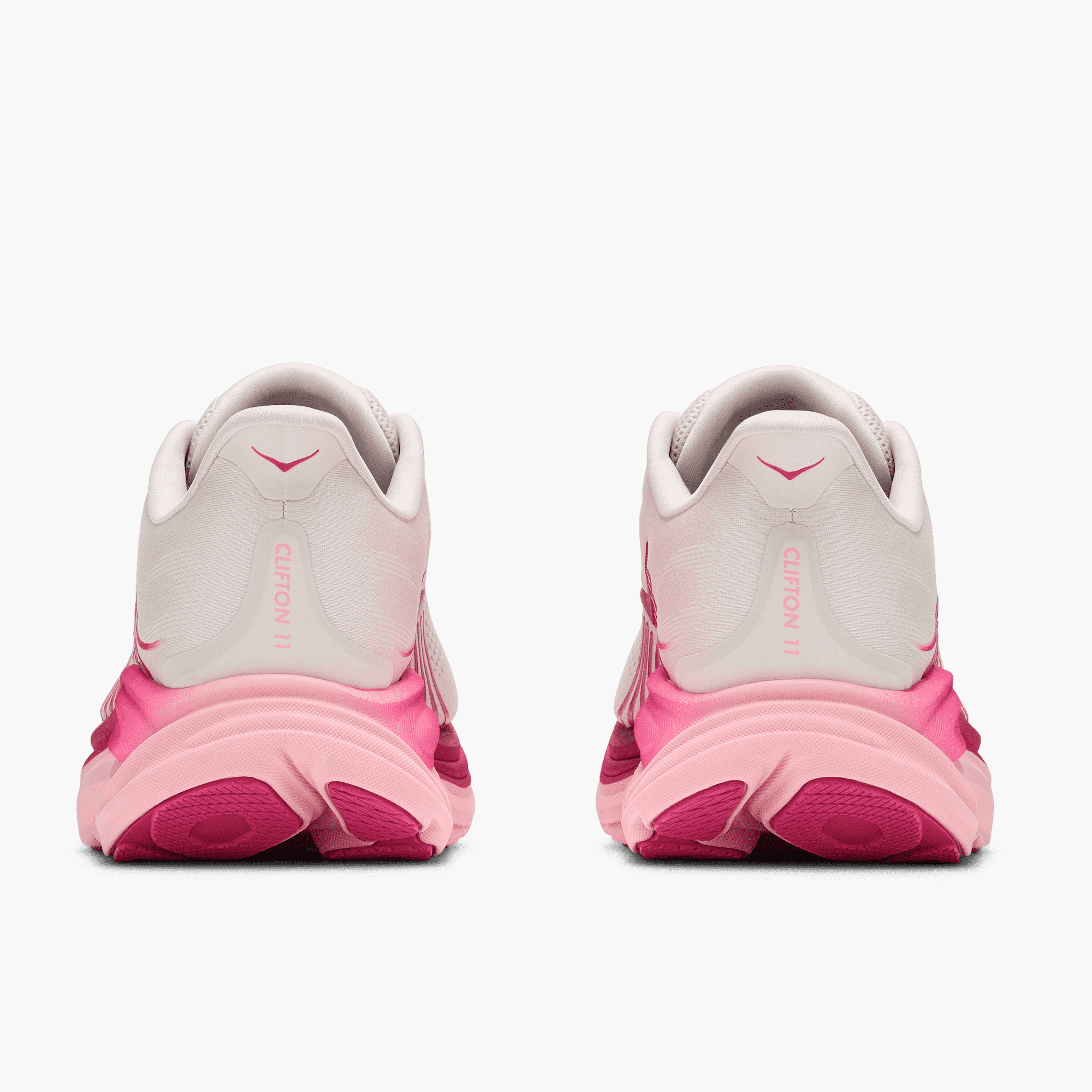 Heel angle shot of Women's Clifton 11 in Rose Cream  /  Dewy Pink