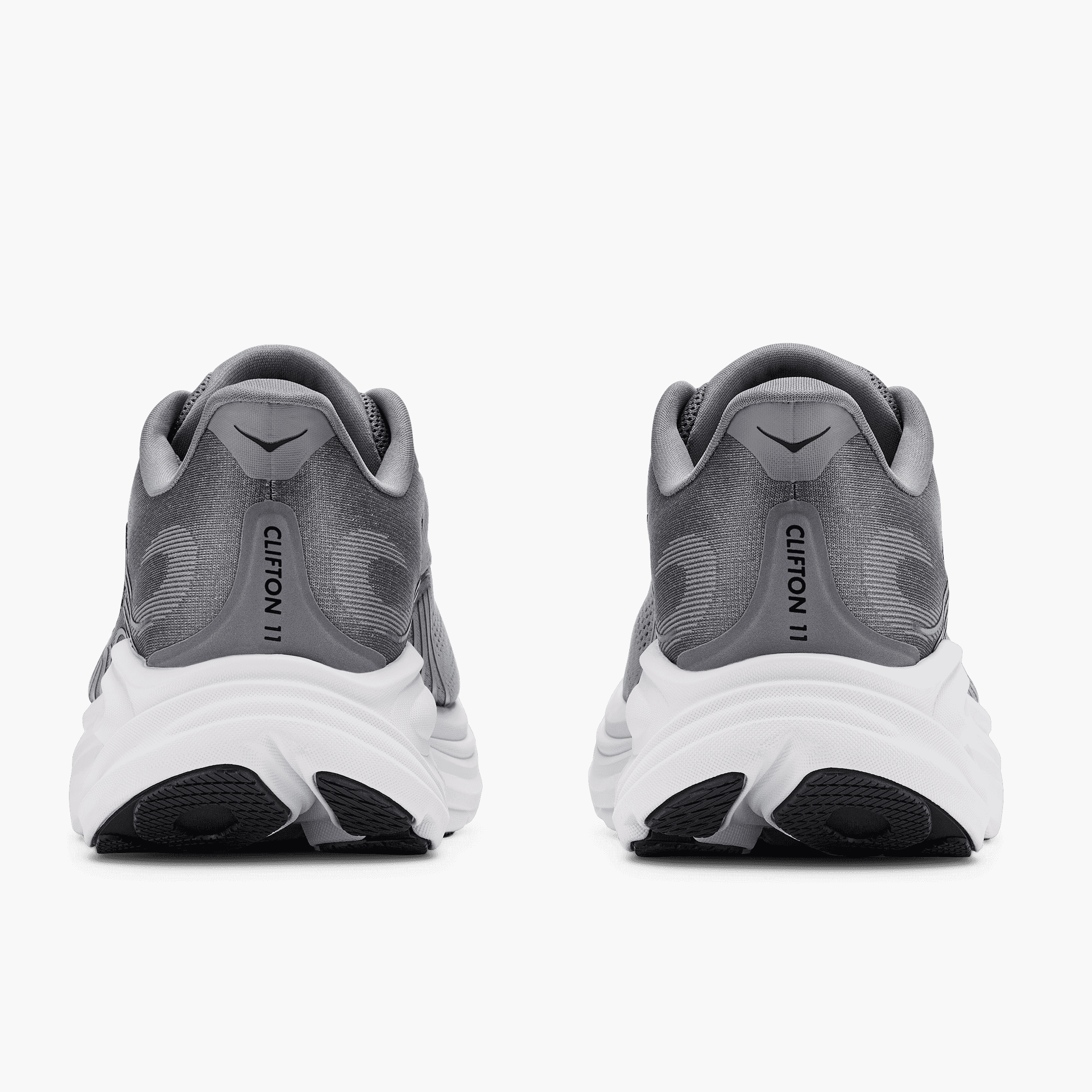 Heel angle shot of Men's Clifton 11 in Galactic Grey  /  Stellar Grey