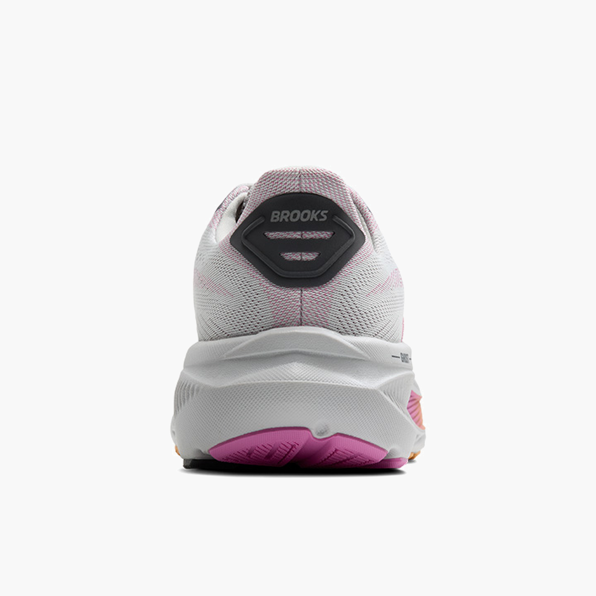 Heel angle shot of Women's Ghost 17 in Oyster / Apricot / Pink