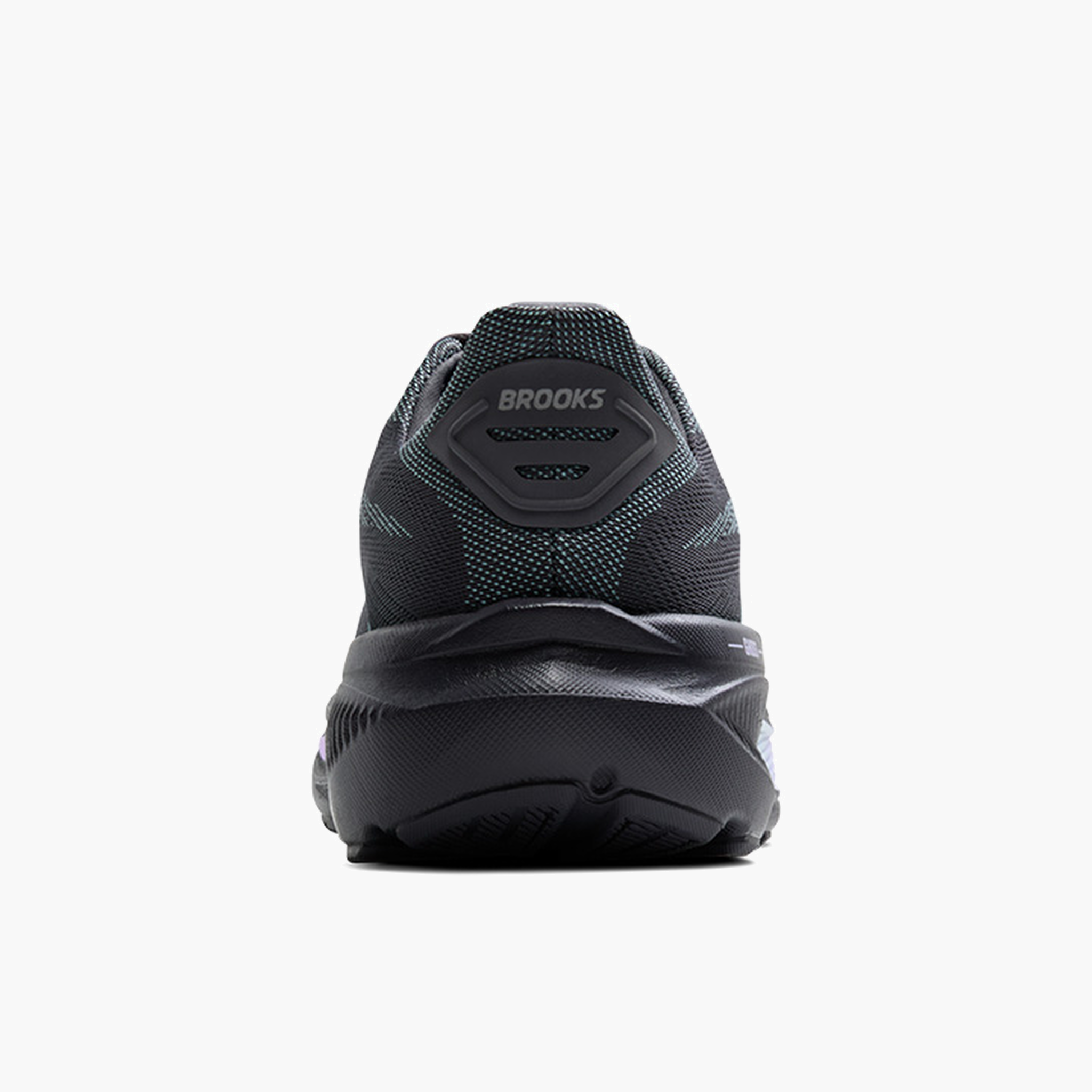 Heel angle shot of Women's Ghost 17 in Grey / Clearwater / Purple