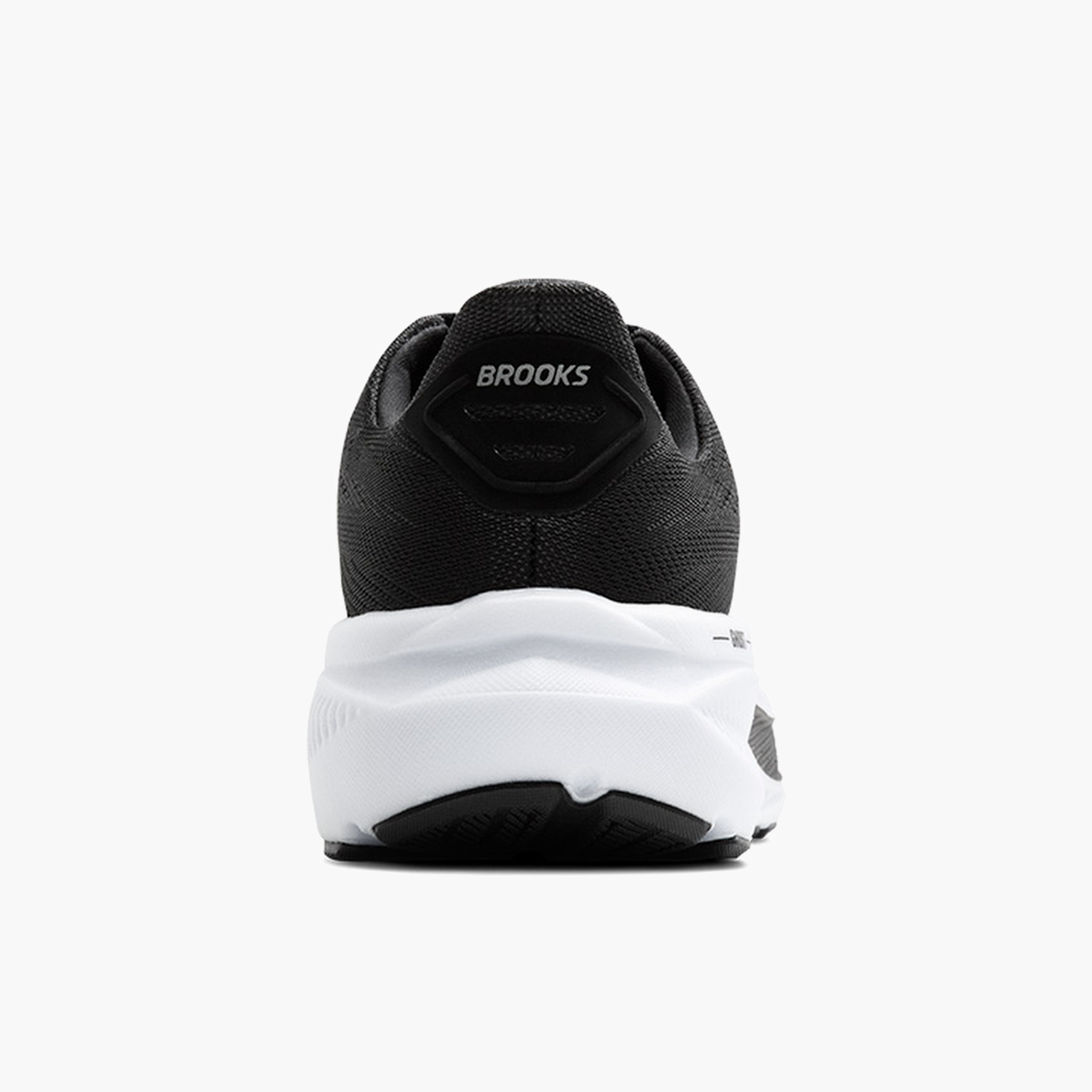 Heel angle shot of Women's Ghost 17 in Black / Grey / White