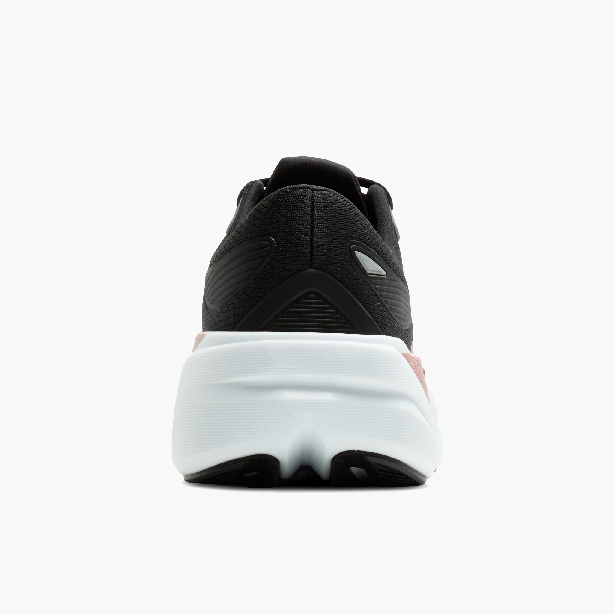 Heel angle shot of Women's Ghost Max 3 in Black / Black / Rose Gold