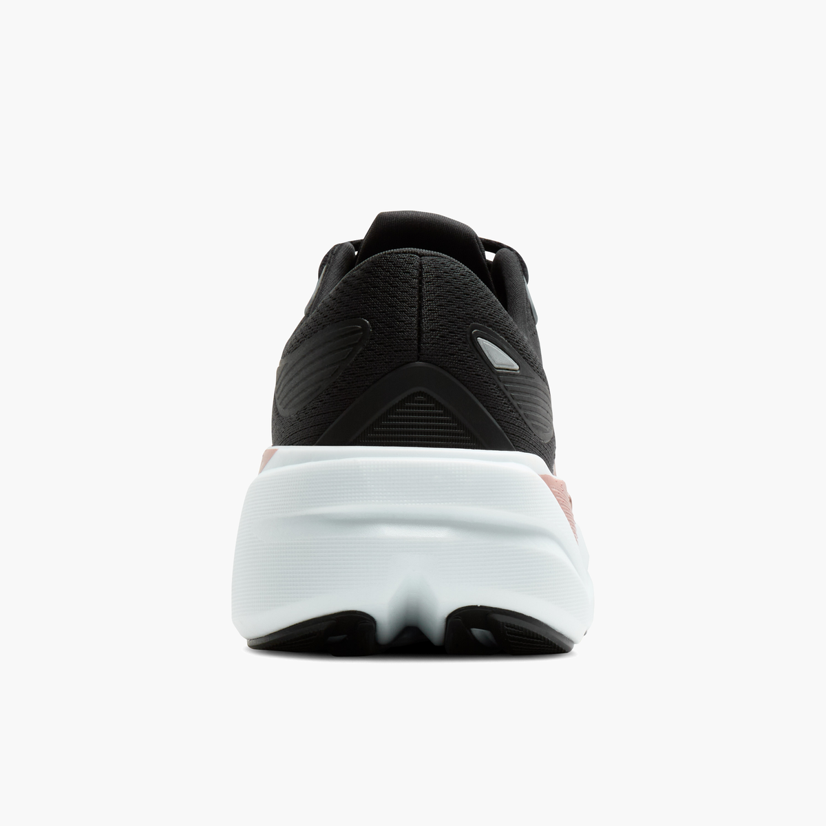 Heel angle shot of Women's Ghost Max 3 in Black / Black / Rose Gold