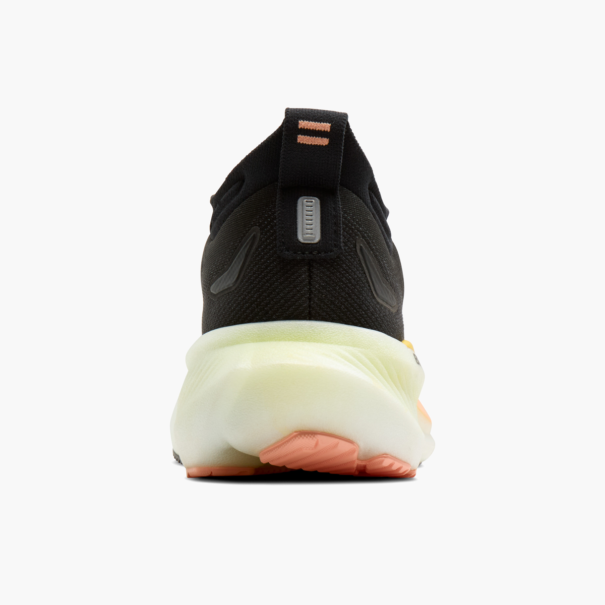Heel angle shot of Women's Glycerin 23 in Black / Peach / Nightlife