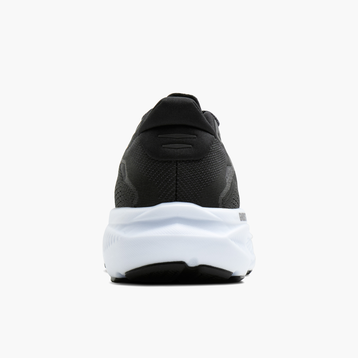 Heel angle shot of Women's Ghost 18 in Black / Grey / White