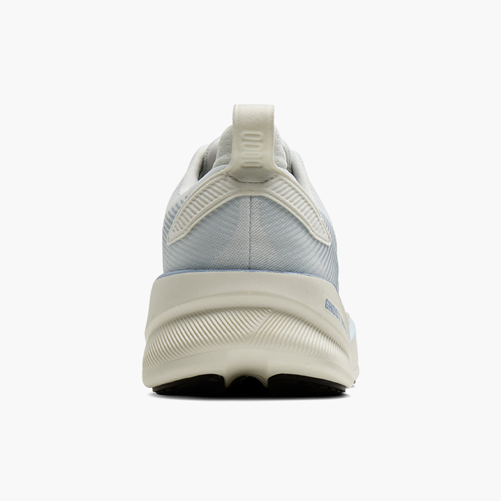 Heel angle shot of Women's Ghost Max 4 in Grey / Nantucket / Rain Washed
