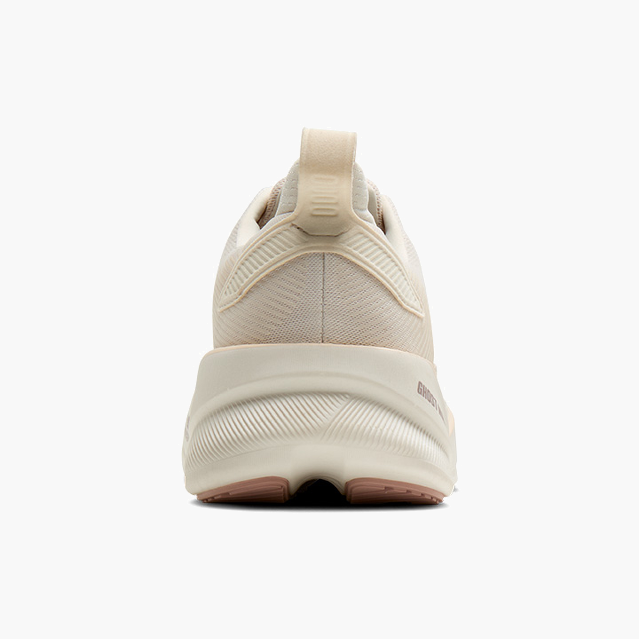 Heel angle shot of Women's Ghost Max 4 in Arctic Wolf / Rose / Coconut