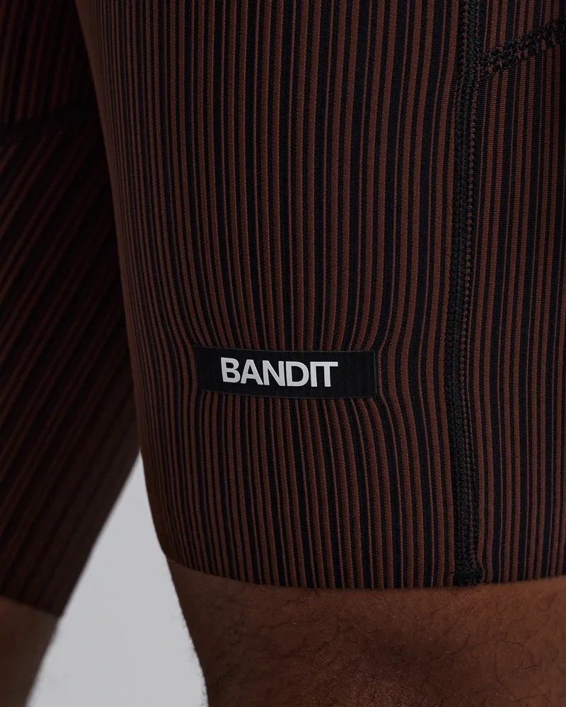 Men s Striped Cadence 7 Pocket Lined Half Tights in Cacao / Black - 6