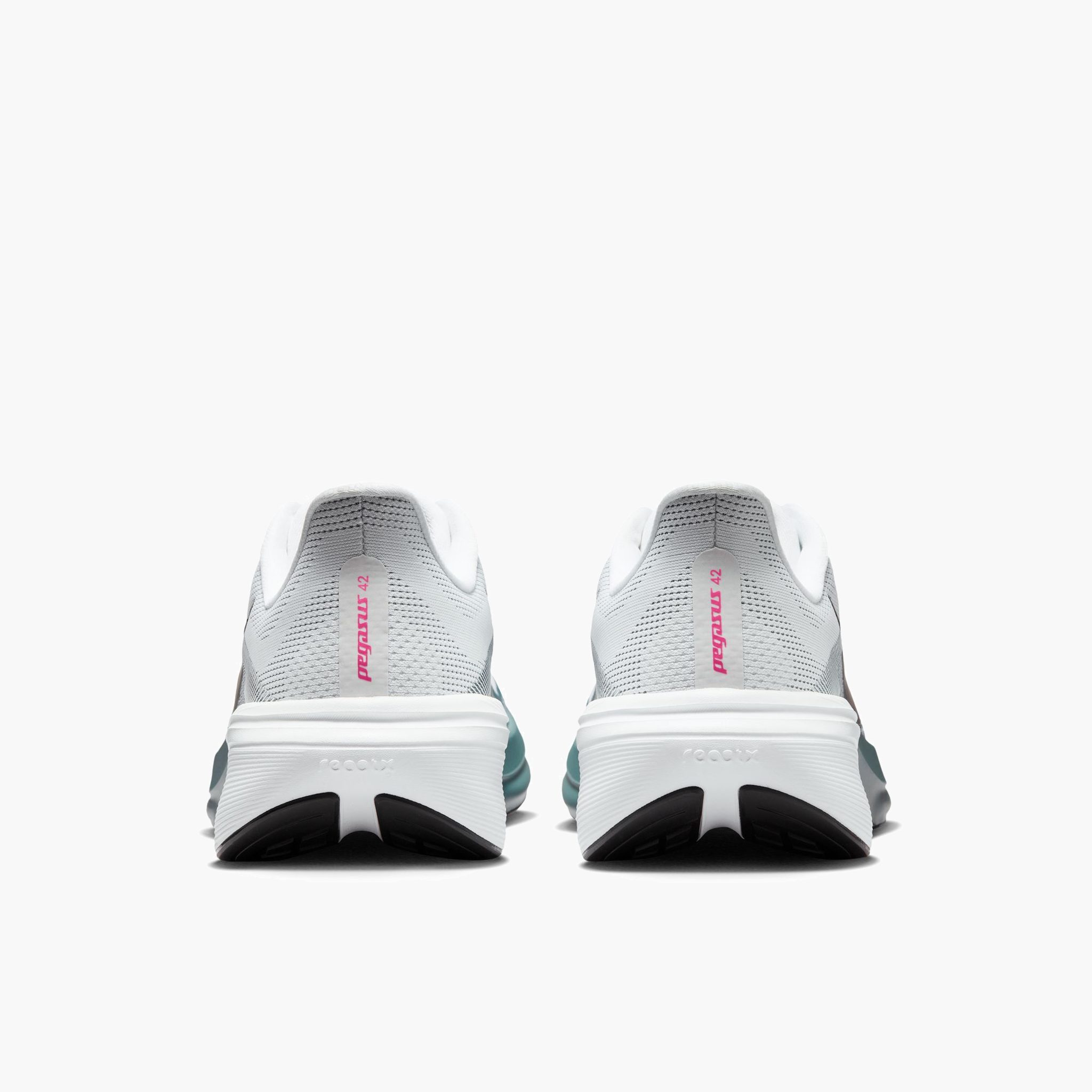 Heel angle shot of Men's Pegasus 42 in White / Black-Mineral Slate-Hyper Pink