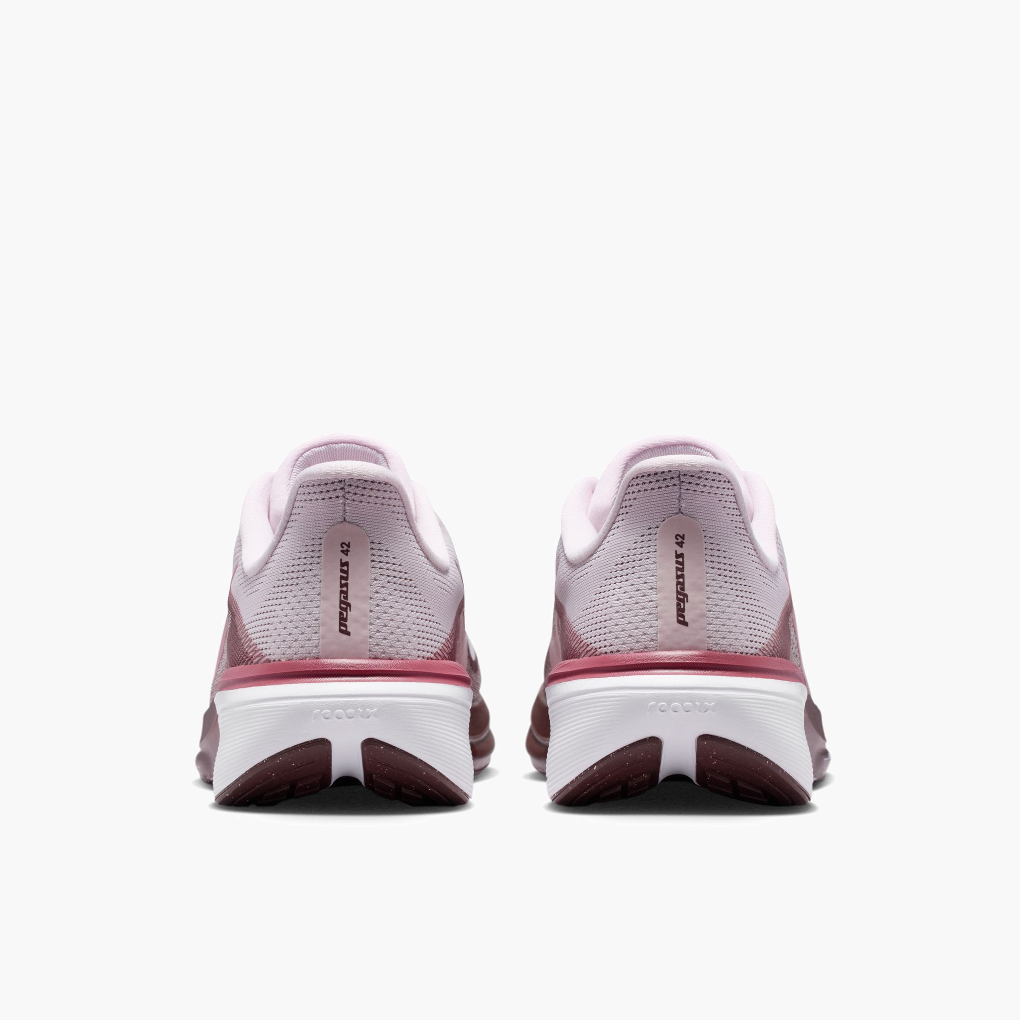Heel angle shot of Women's Pegasus 42 in Bleached Lilac / Pink Rise-Mystic Dates